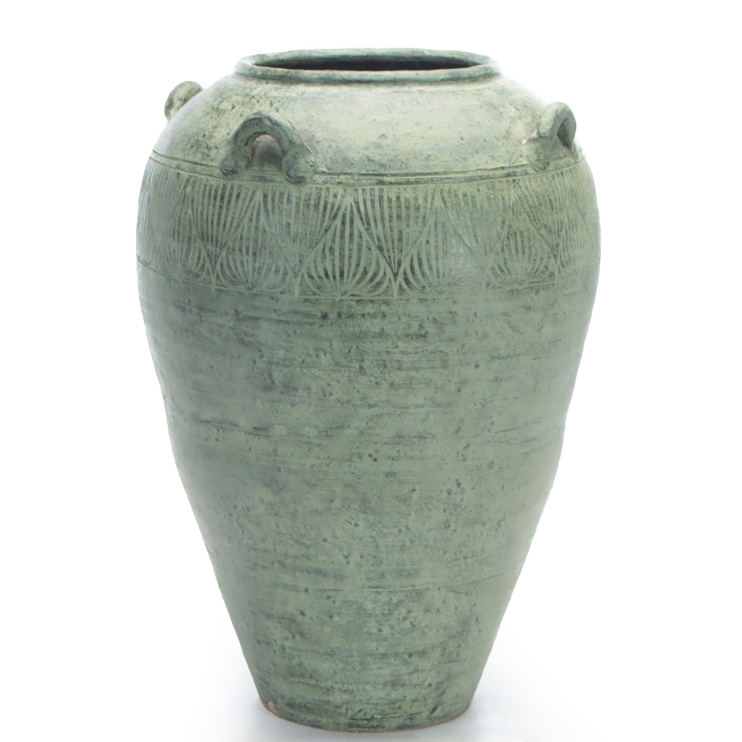 Geometric Pattern Glazed Terracotta Floor Vase