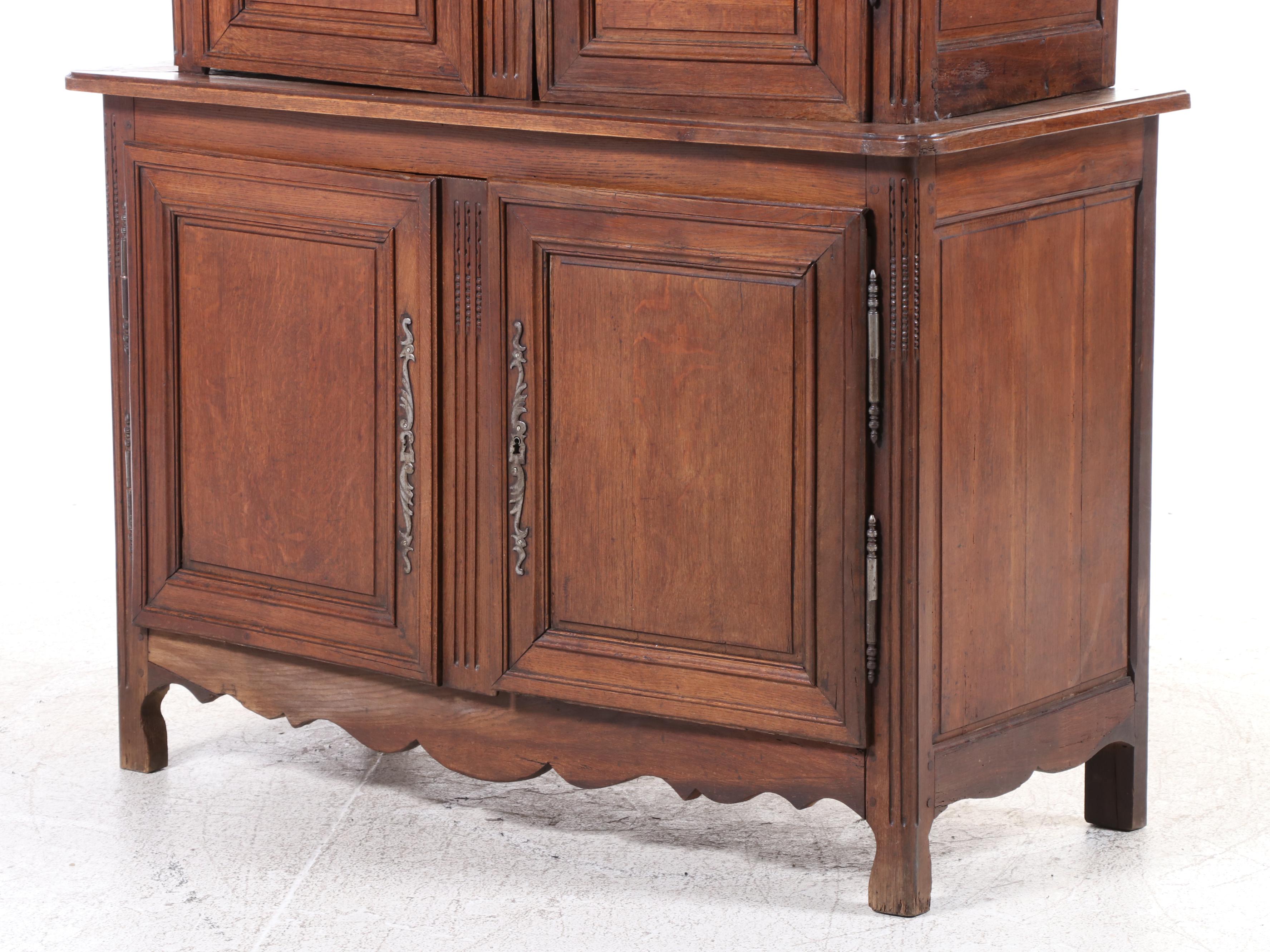 French Provincial Oak Two-Part Cabinet, 19th Century
