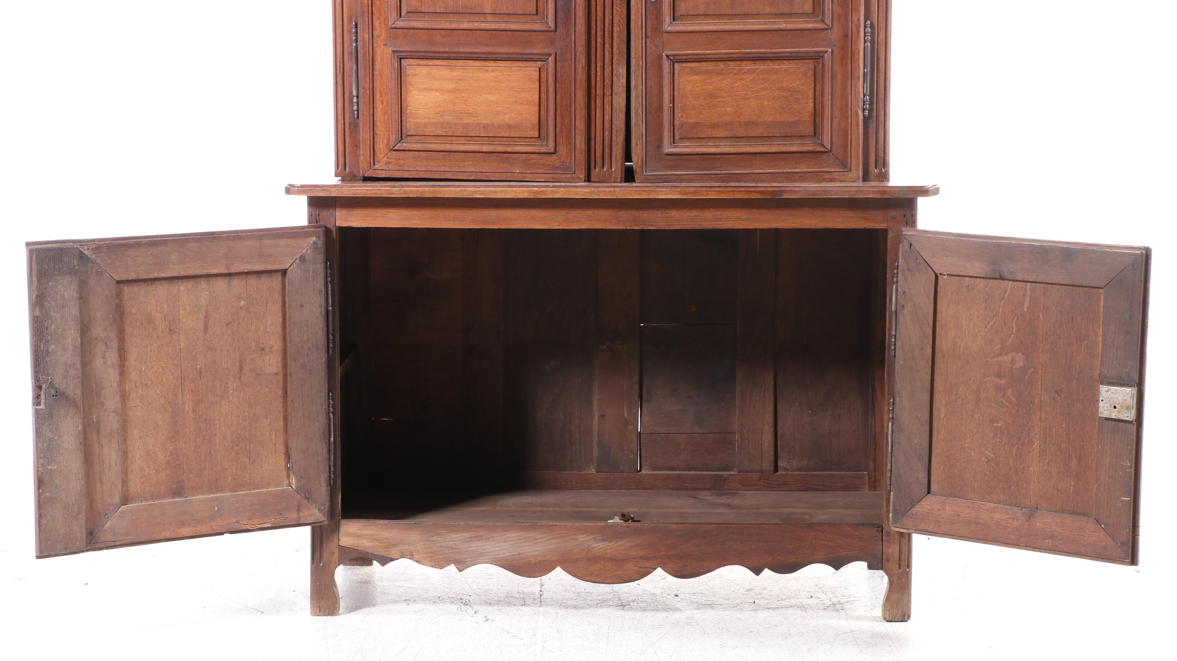 French Provincial Oak Two-Part Cabinet, 19th Century