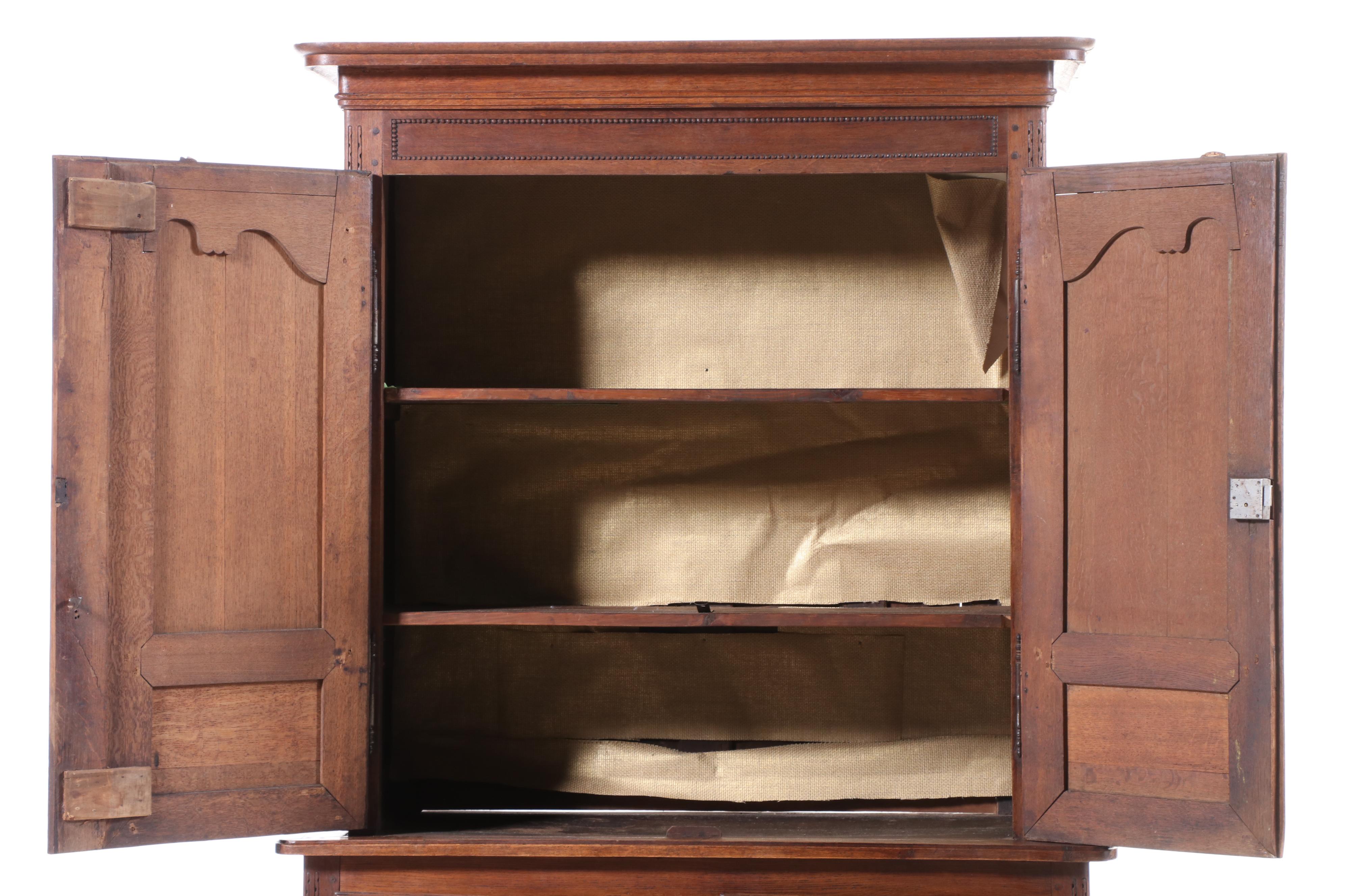 French Provincial Oak Two-Part Cabinet, 19th Century