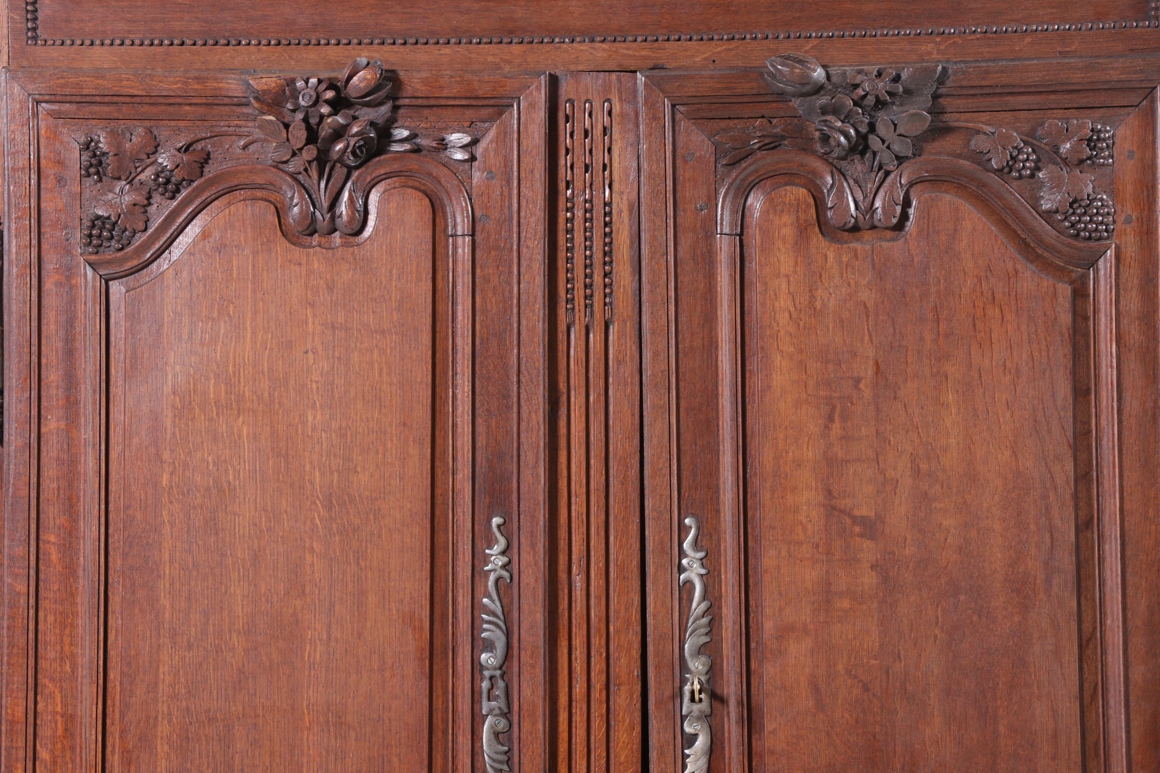 French Provincial Oak Two-Part Cabinet, 19th Century
