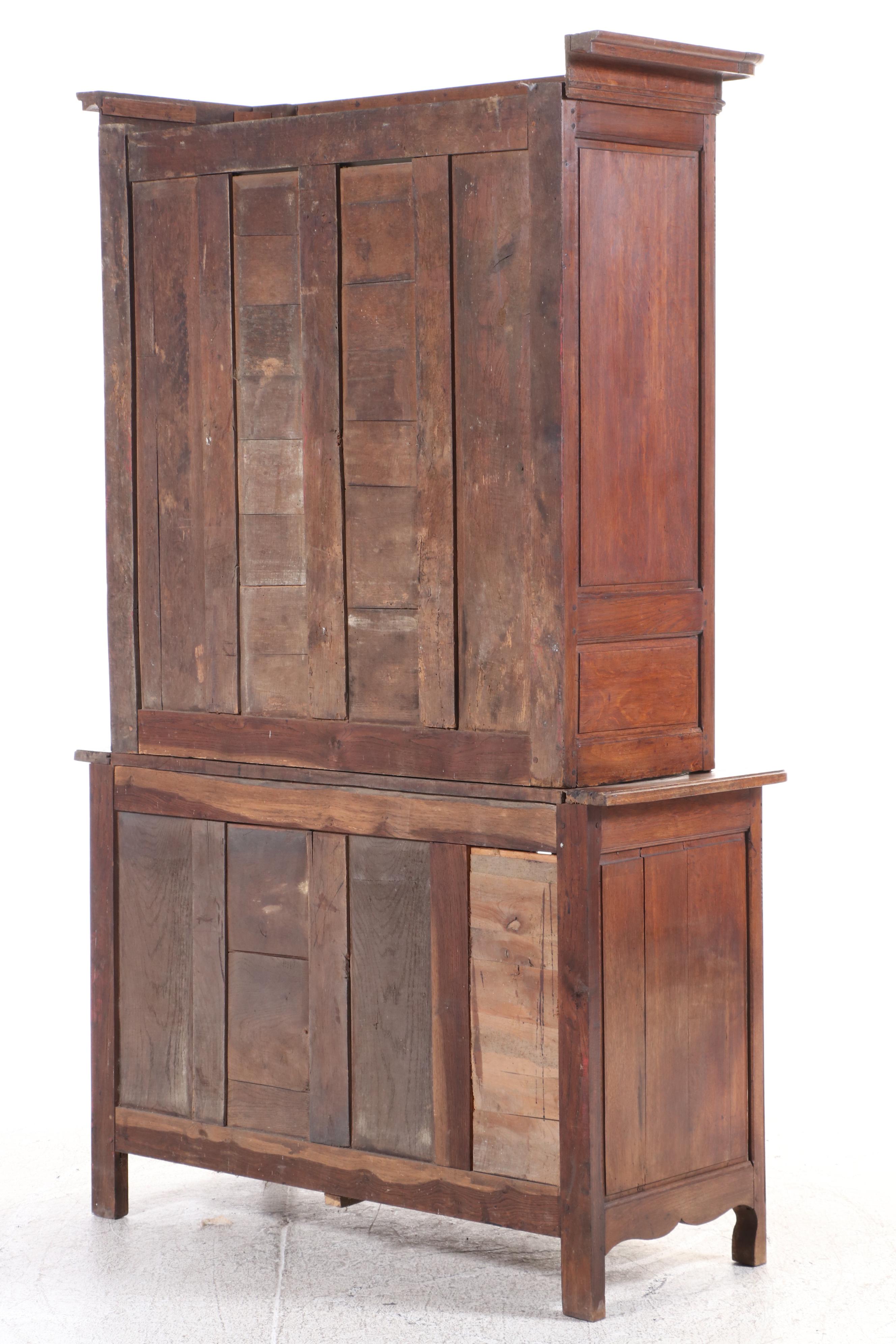French Provincial Oak Two-Part Cabinet, 19th Century