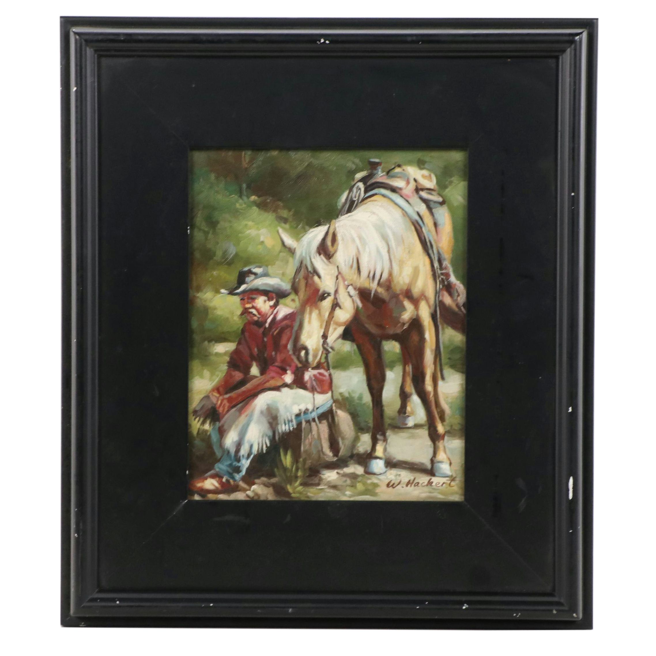 W. Hackert Western Genre Oil Painting