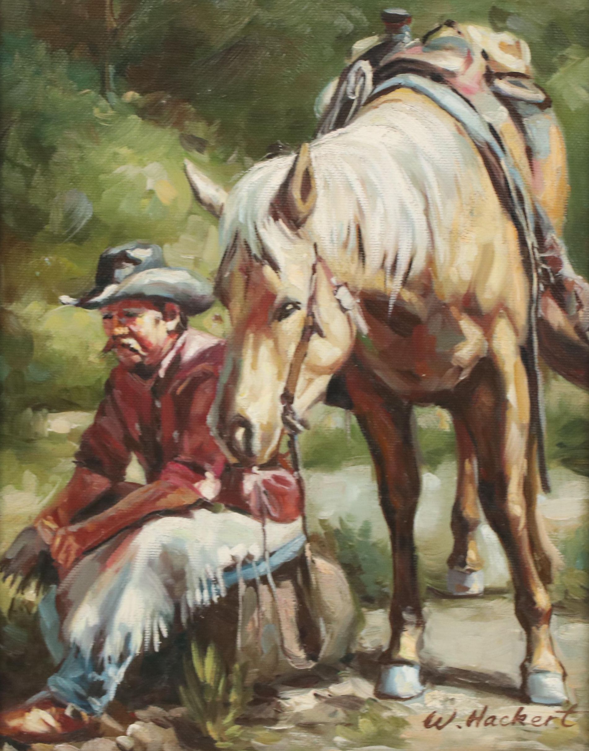 W. Hackert Western Genre Oil Painting