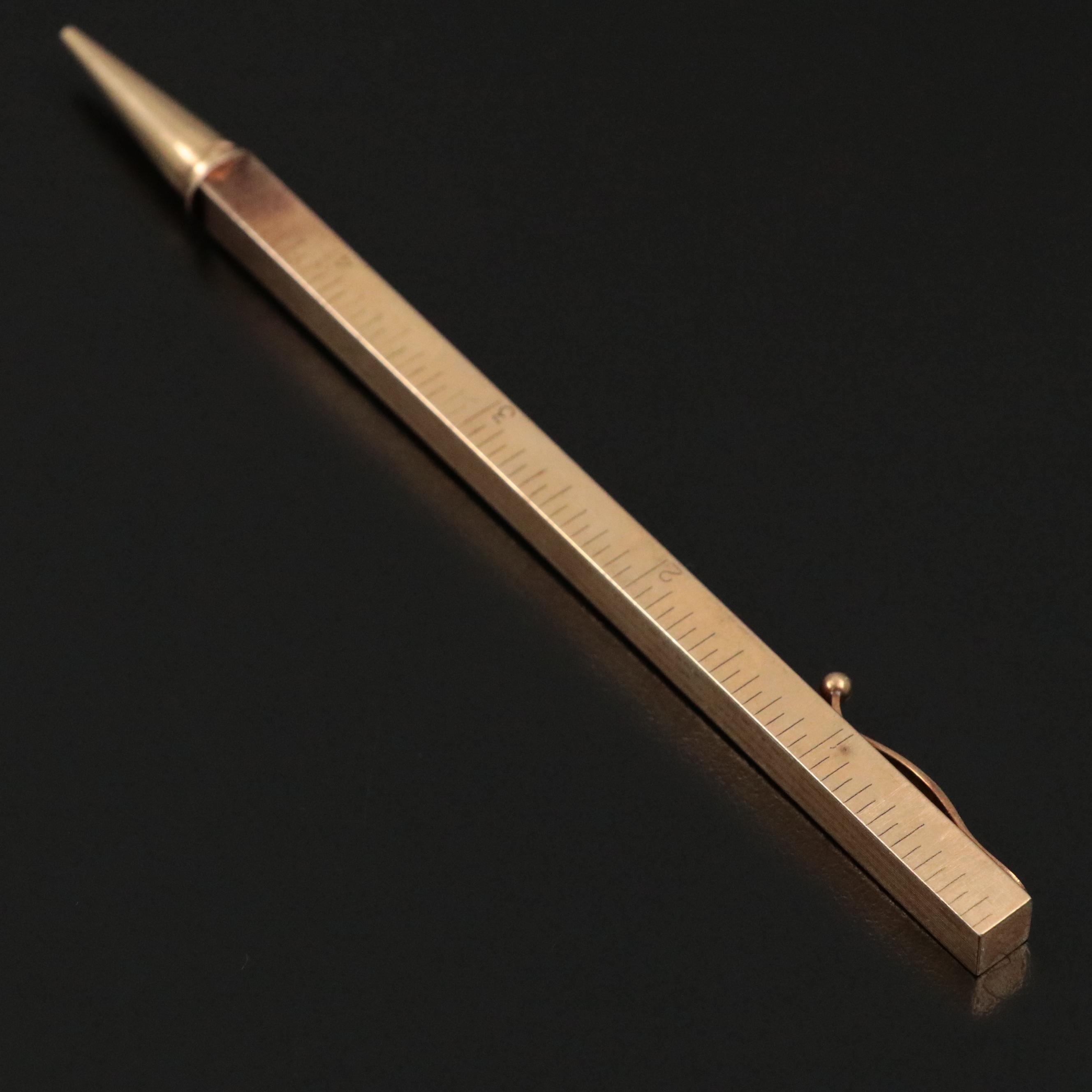 14K Gold Retractable Ruler Mechanical Pencil, Mid-20th Century