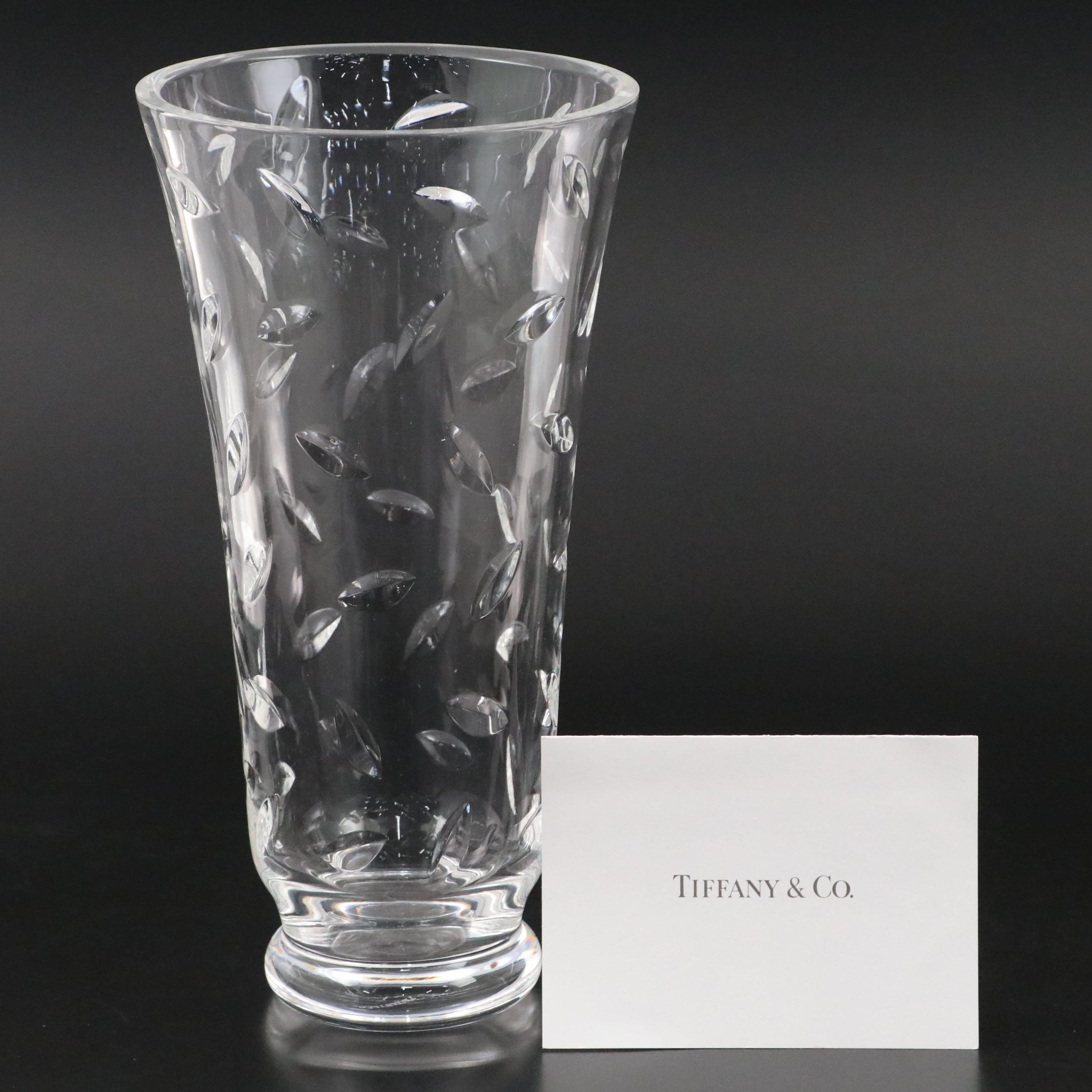 Tiffany & Co. Leaf Motif Cut Crystal Vase