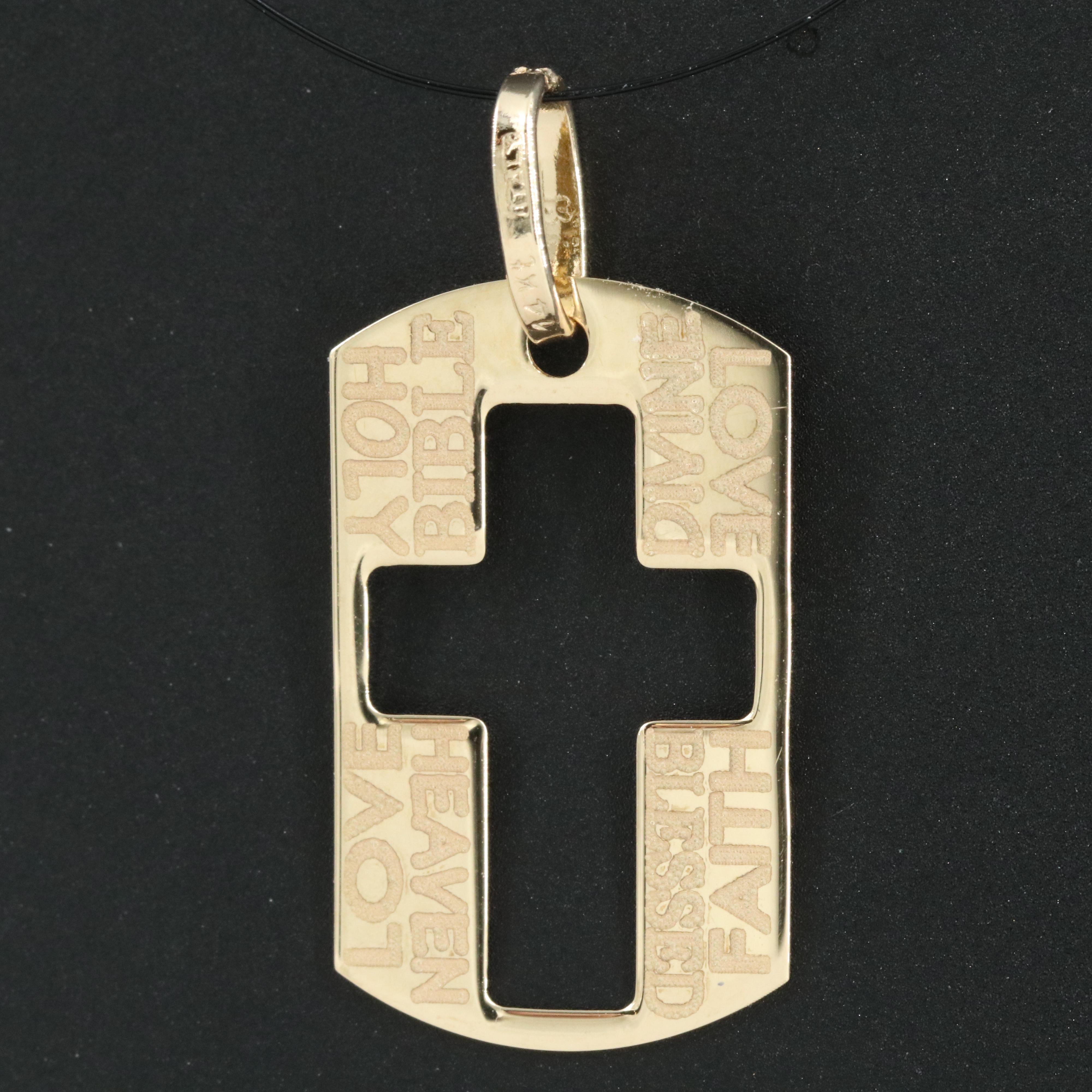 14K Cross and Holy Blessings Pendant