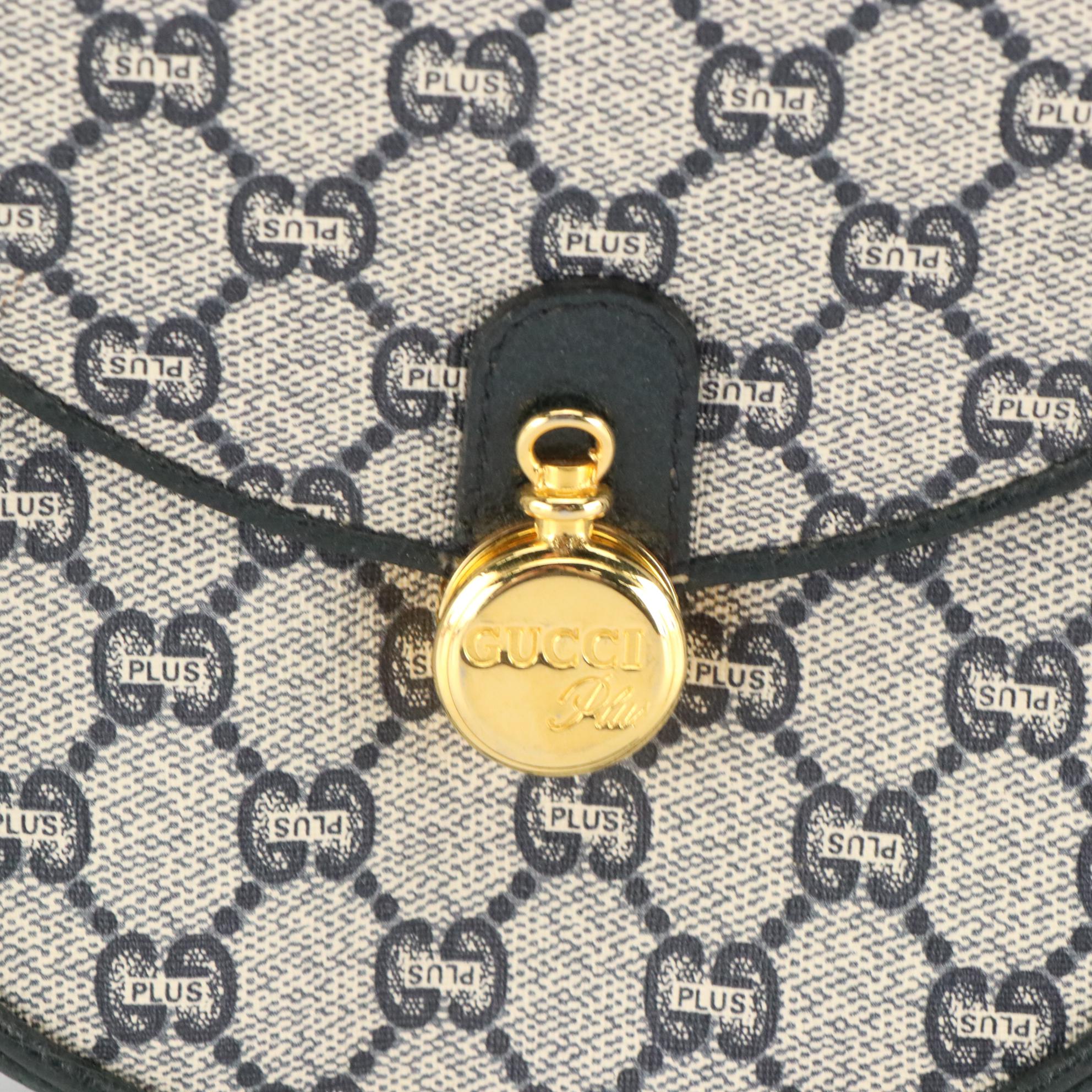 Gucci Plus Front Flap Crossbody Bag in Navy Blue GG Plus Canvas and Leather Trim