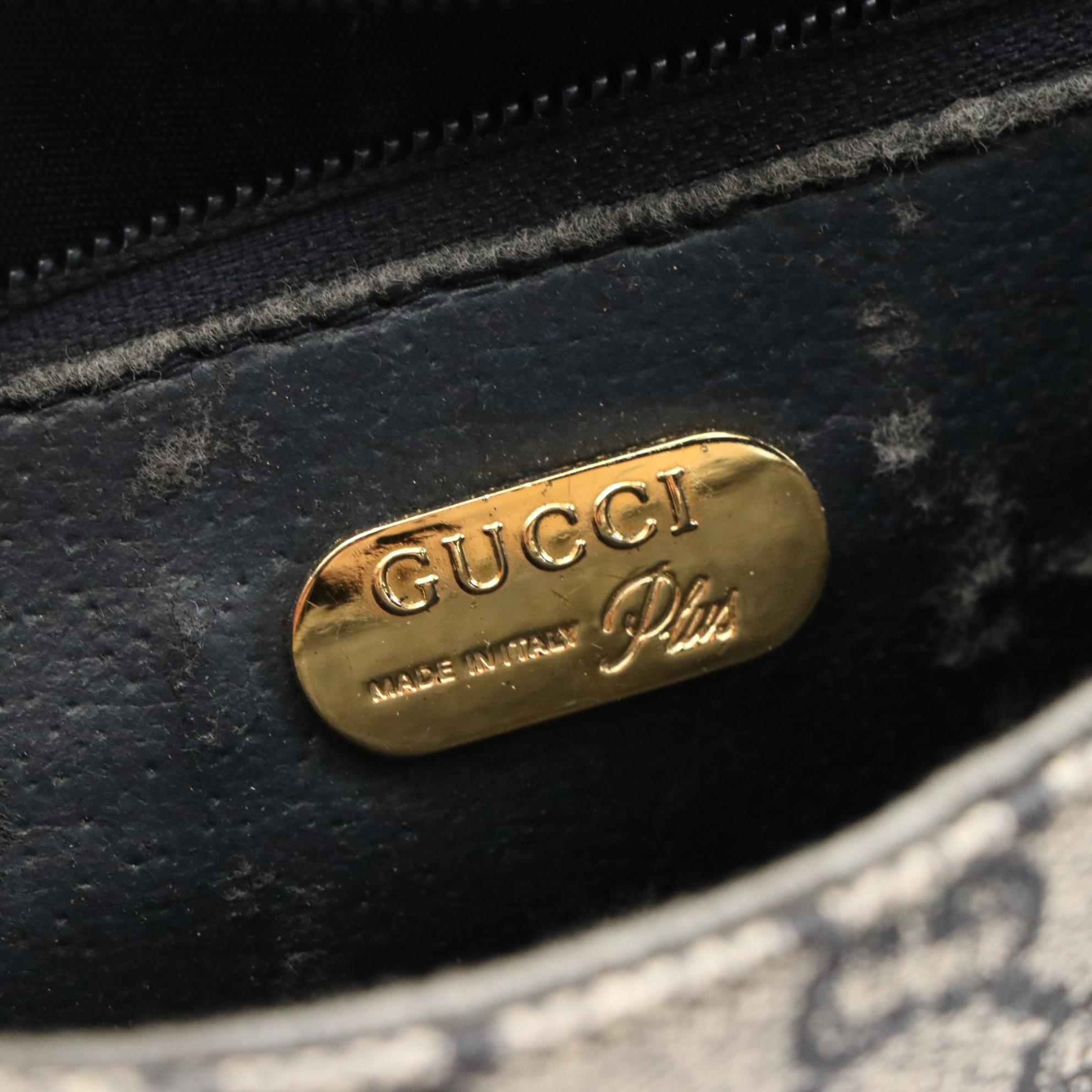 Gucci Plus Front Flap Crossbody Bag in Navy Blue GG Plus Canvas and Leather Trim