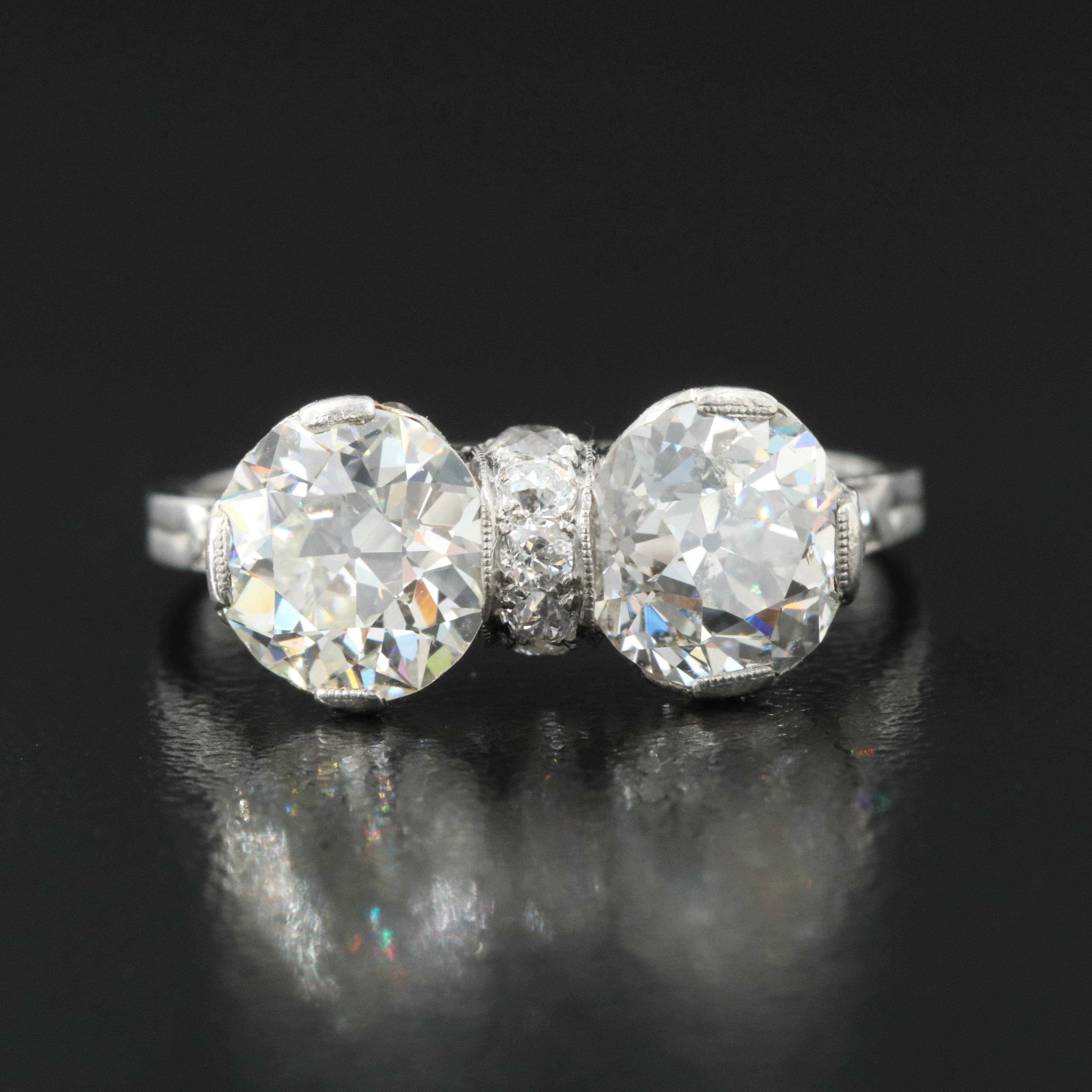Edwardian Platinum 3.81 CTW Diamond Toi-et-Moi Ring
