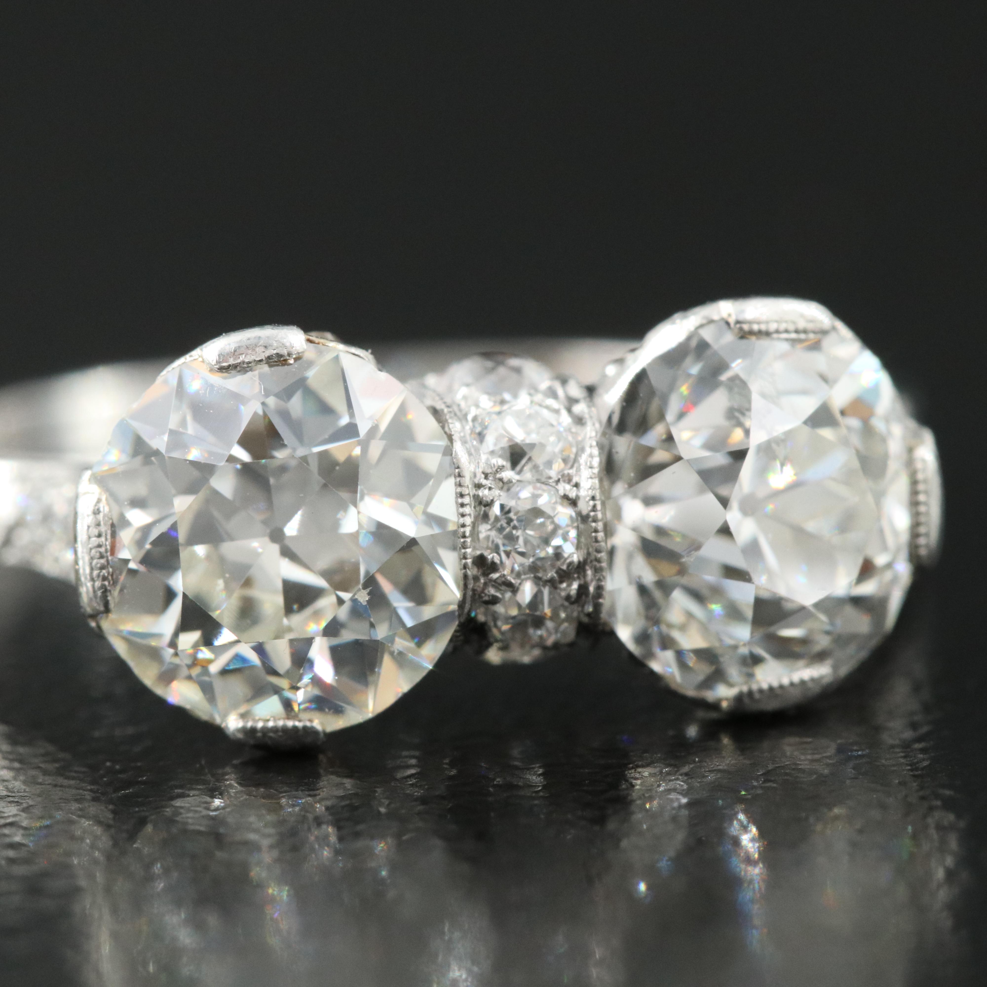 Edwardian Platinum 3.81 CTW Diamond Toi-et-Moi Ring