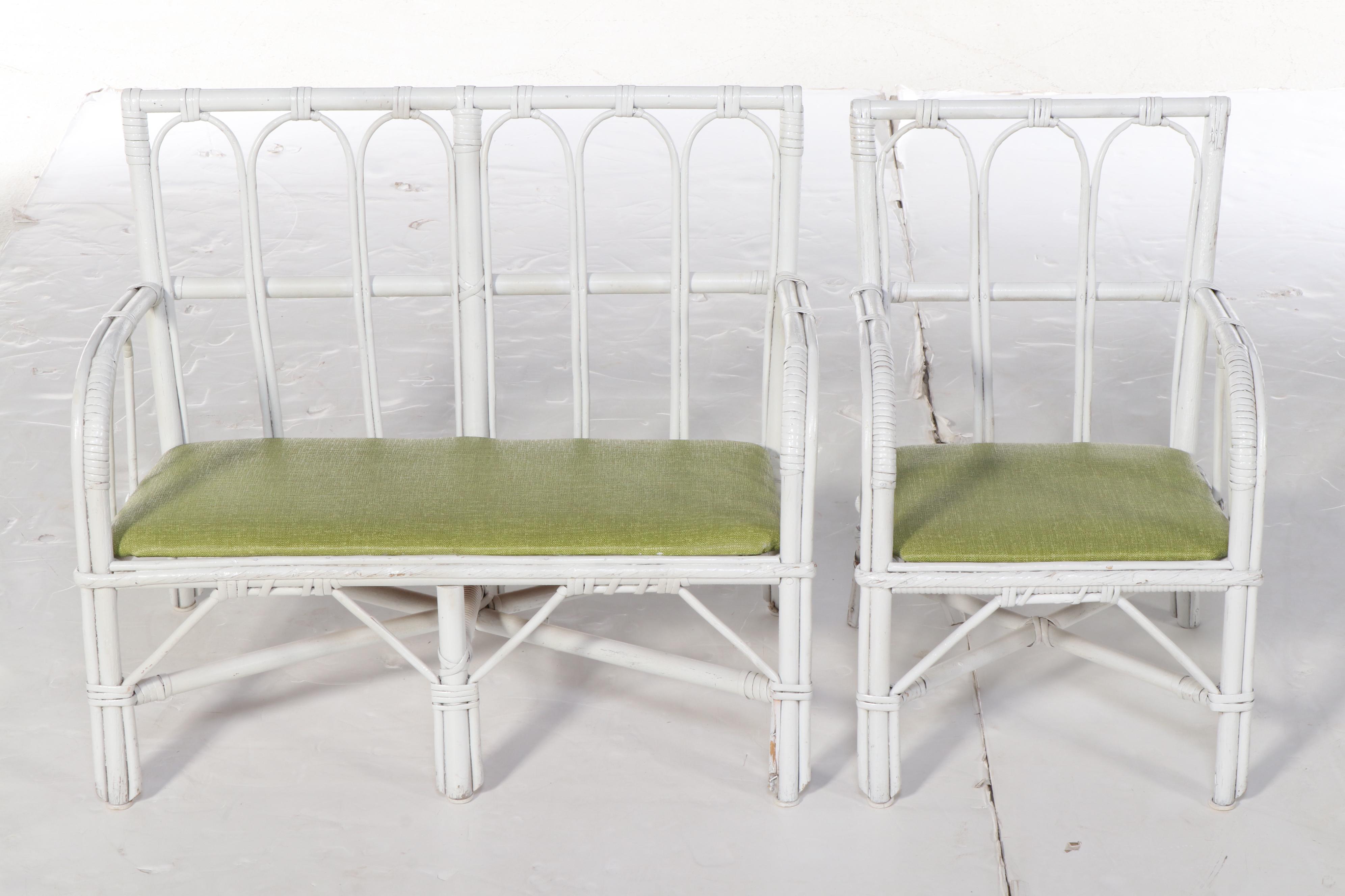 Hollywood Regency Painted Bentwood Table with Bench and Chair