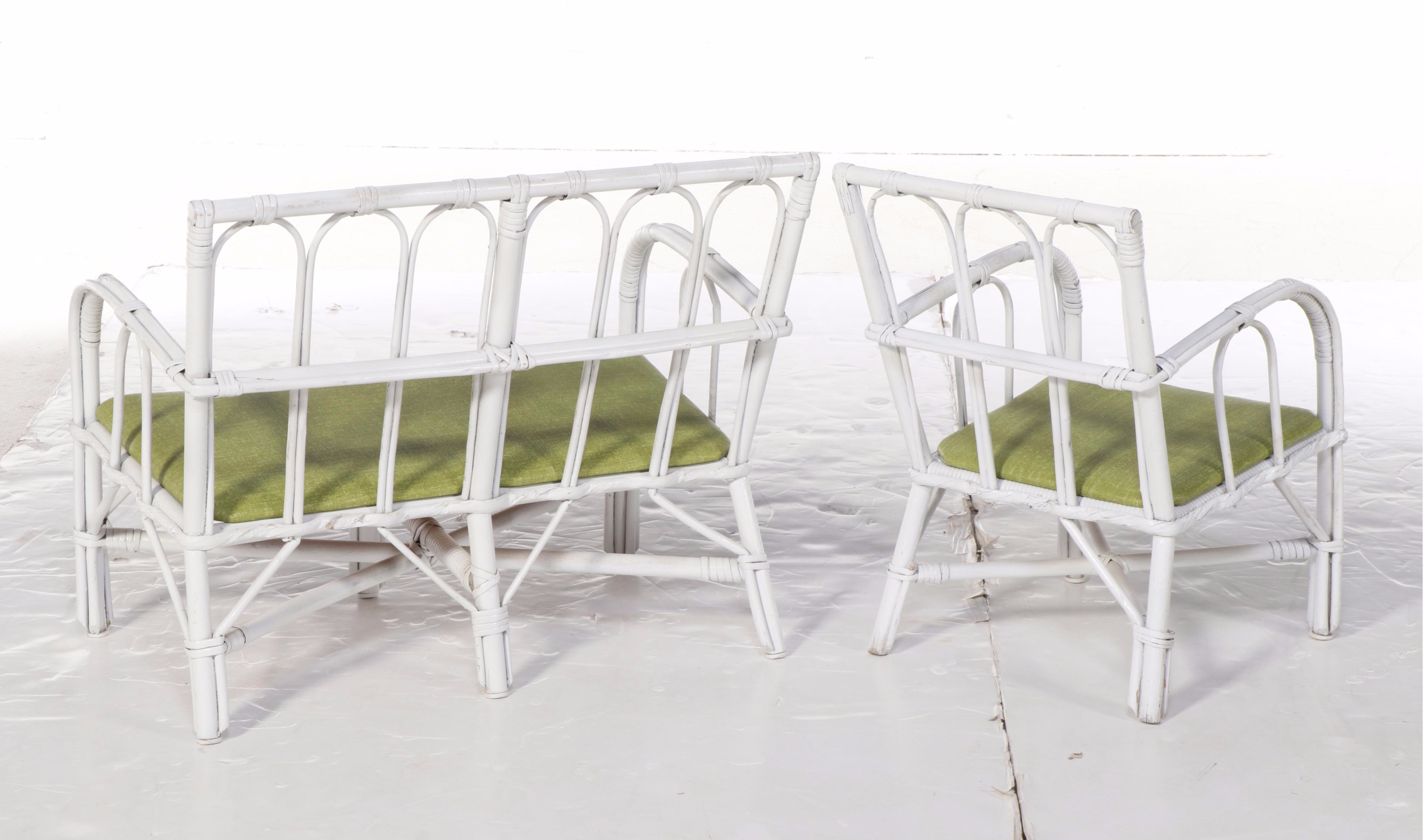 Hollywood Regency Painted Bentwood Table with Bench and Chair