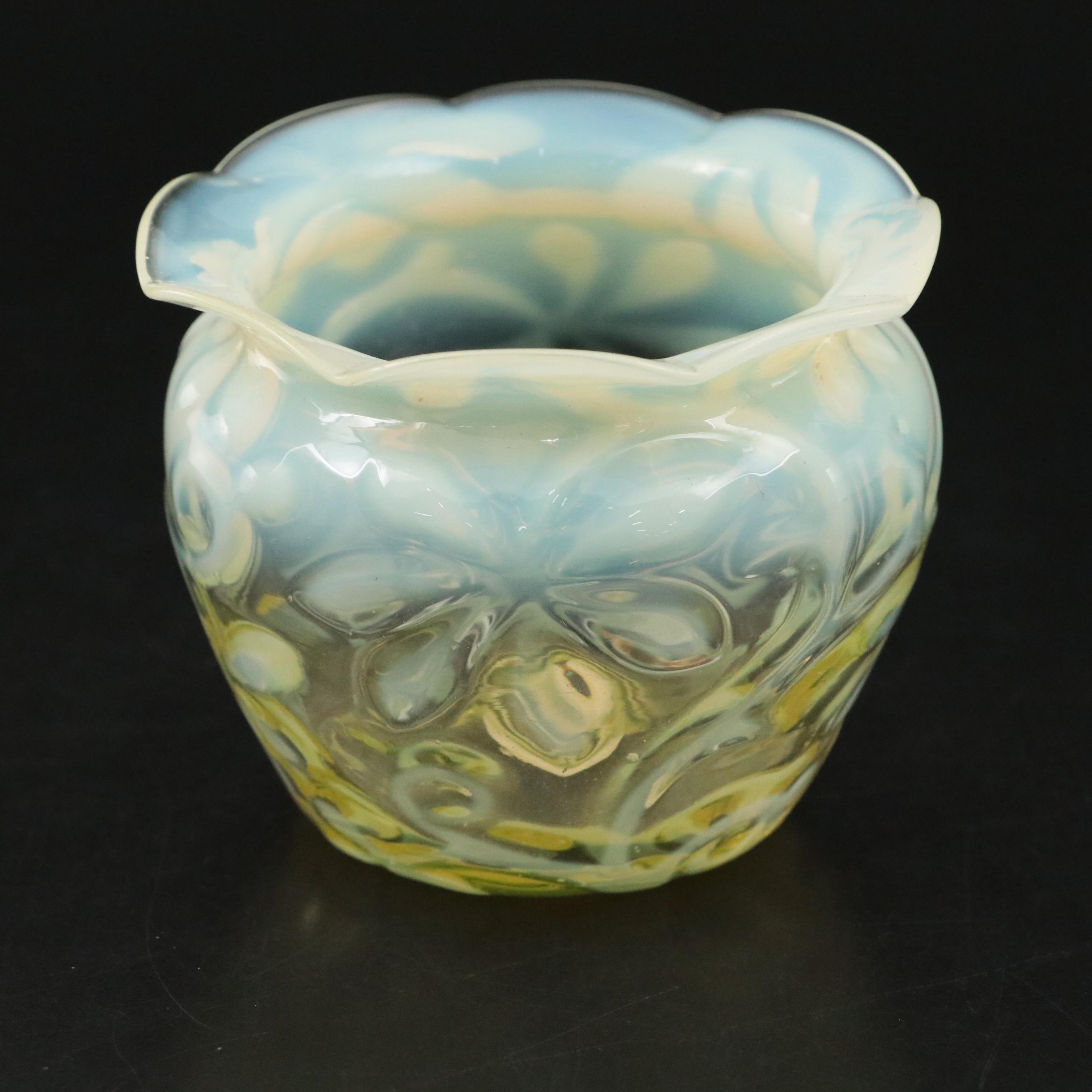 Richardson Horse Chestnut Leaf Vaseline Glass Vase