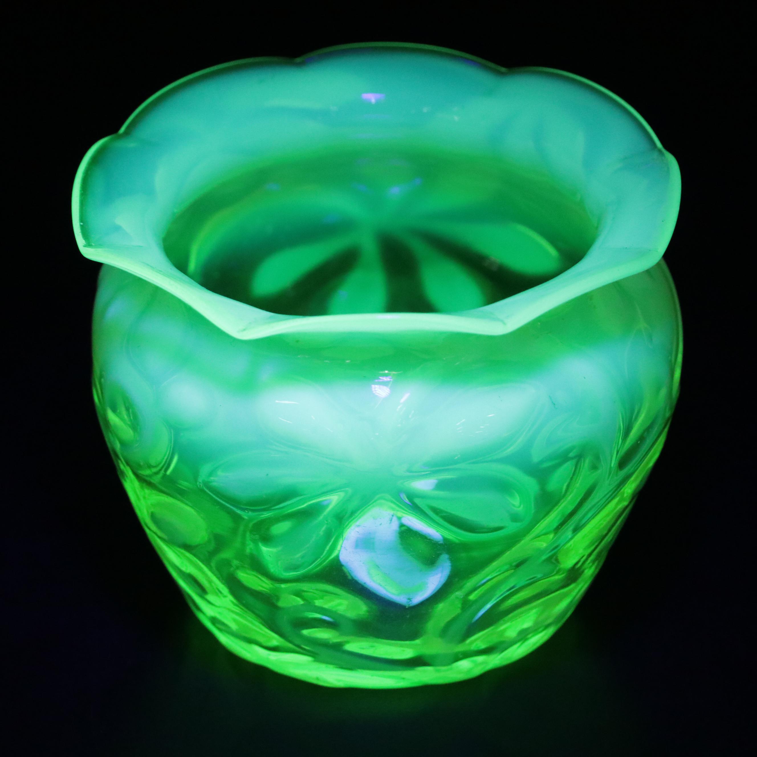 Richardson Horse Chestnut Leaf Vaseline Glass Vase