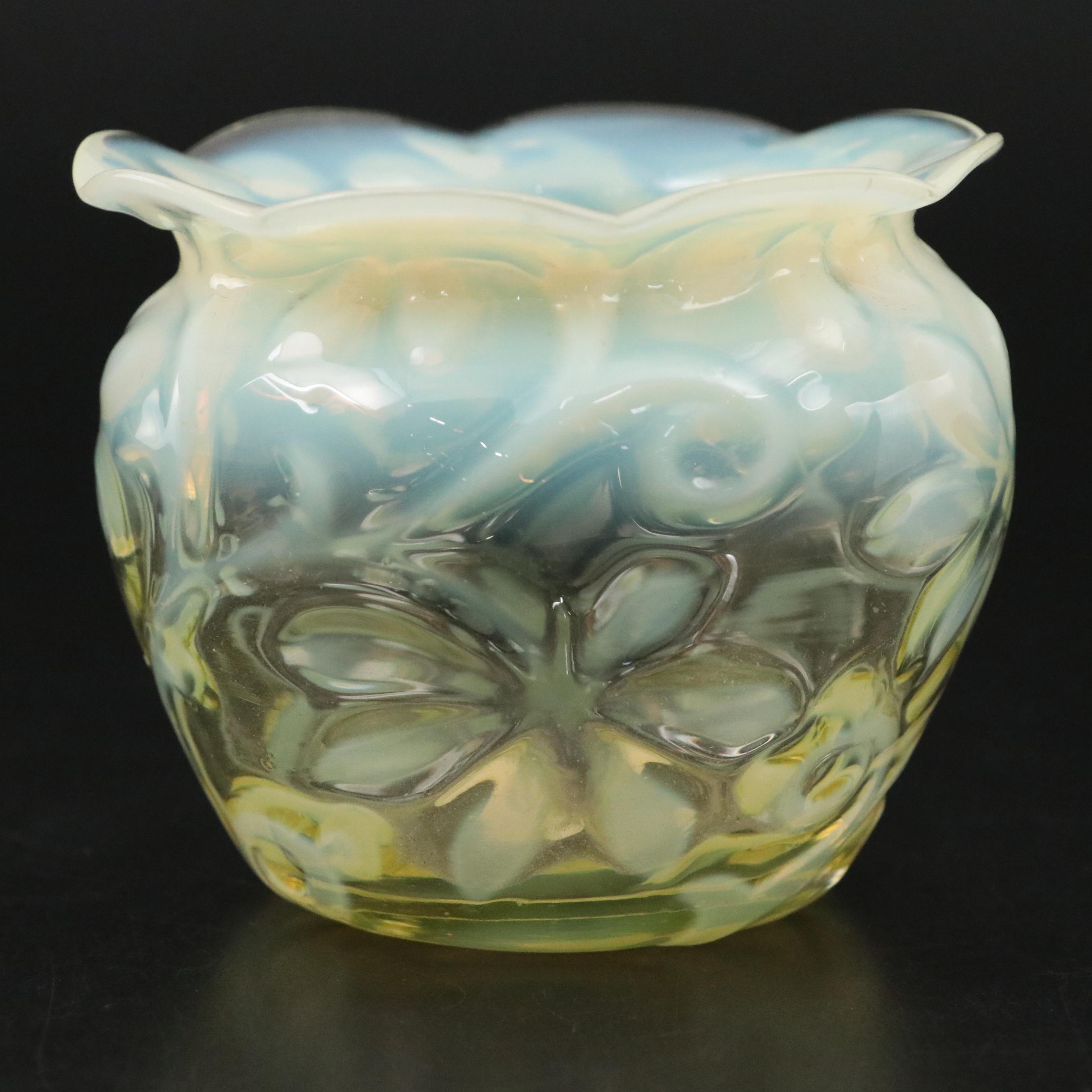 Richardson Horse Chestnut Leaf Vaseline Glass Vase