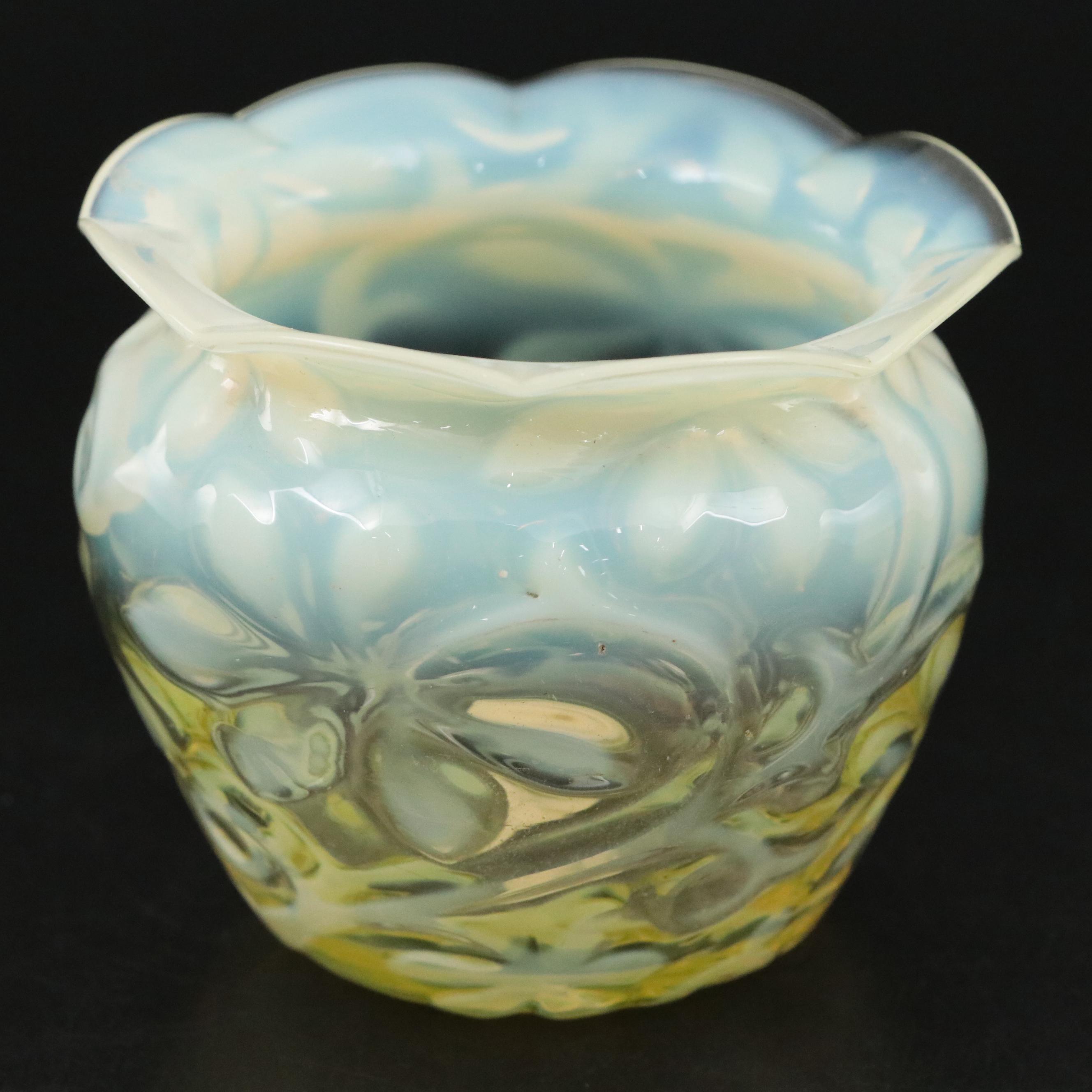 Richardson Horse Chestnut Leaf Vaseline Glass Vase