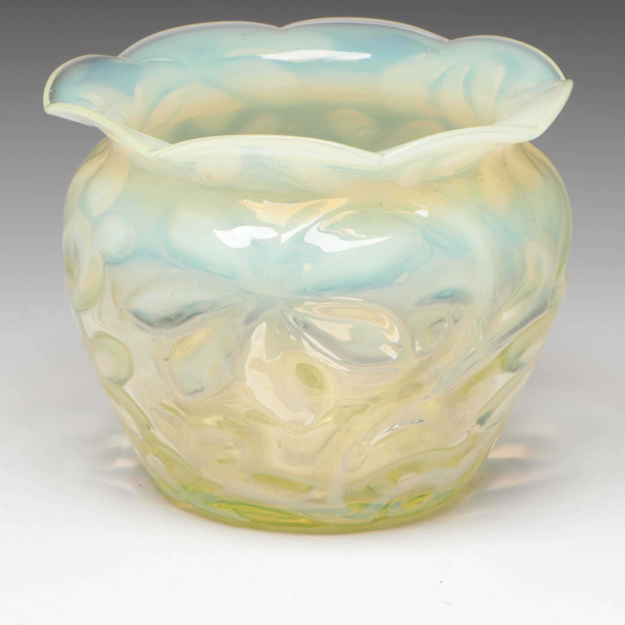 Richardson Horse Chestnut Leaf Vaseline Glass Vase
