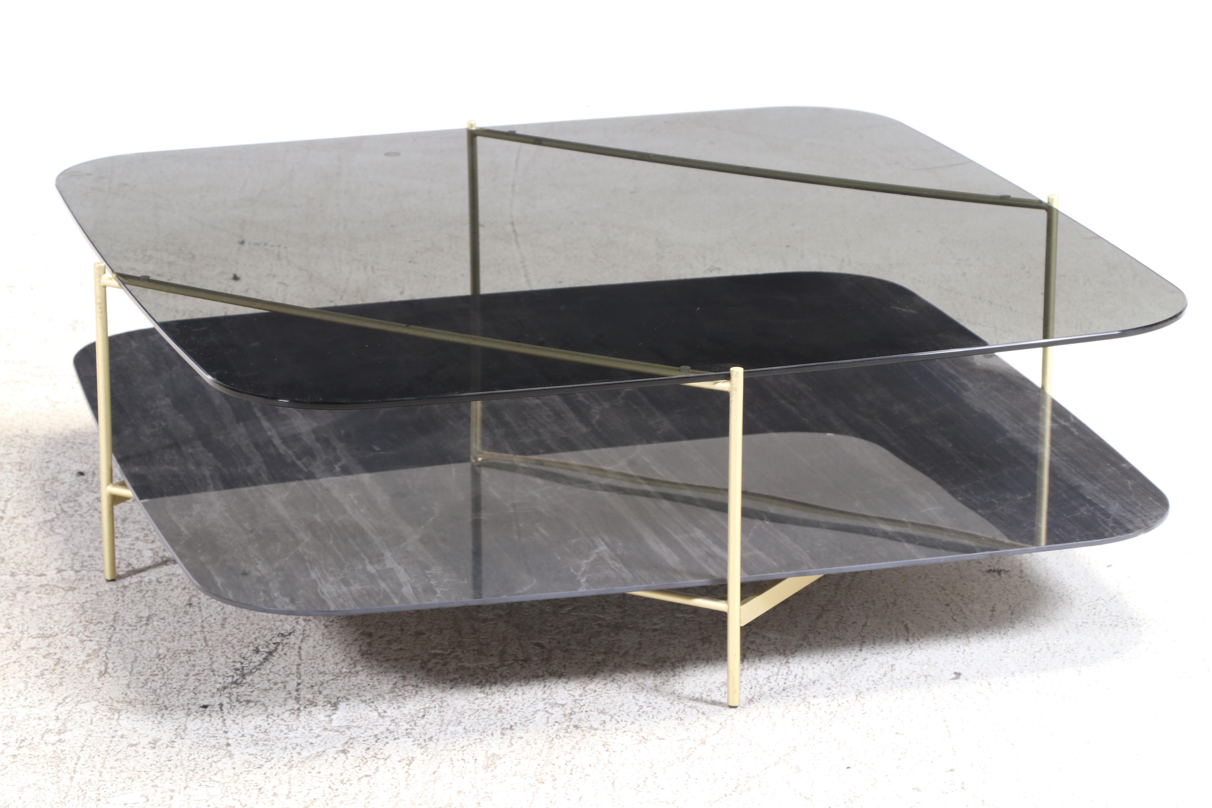 Ligne Roset Clyde Glass and Steel Low Coffee Table