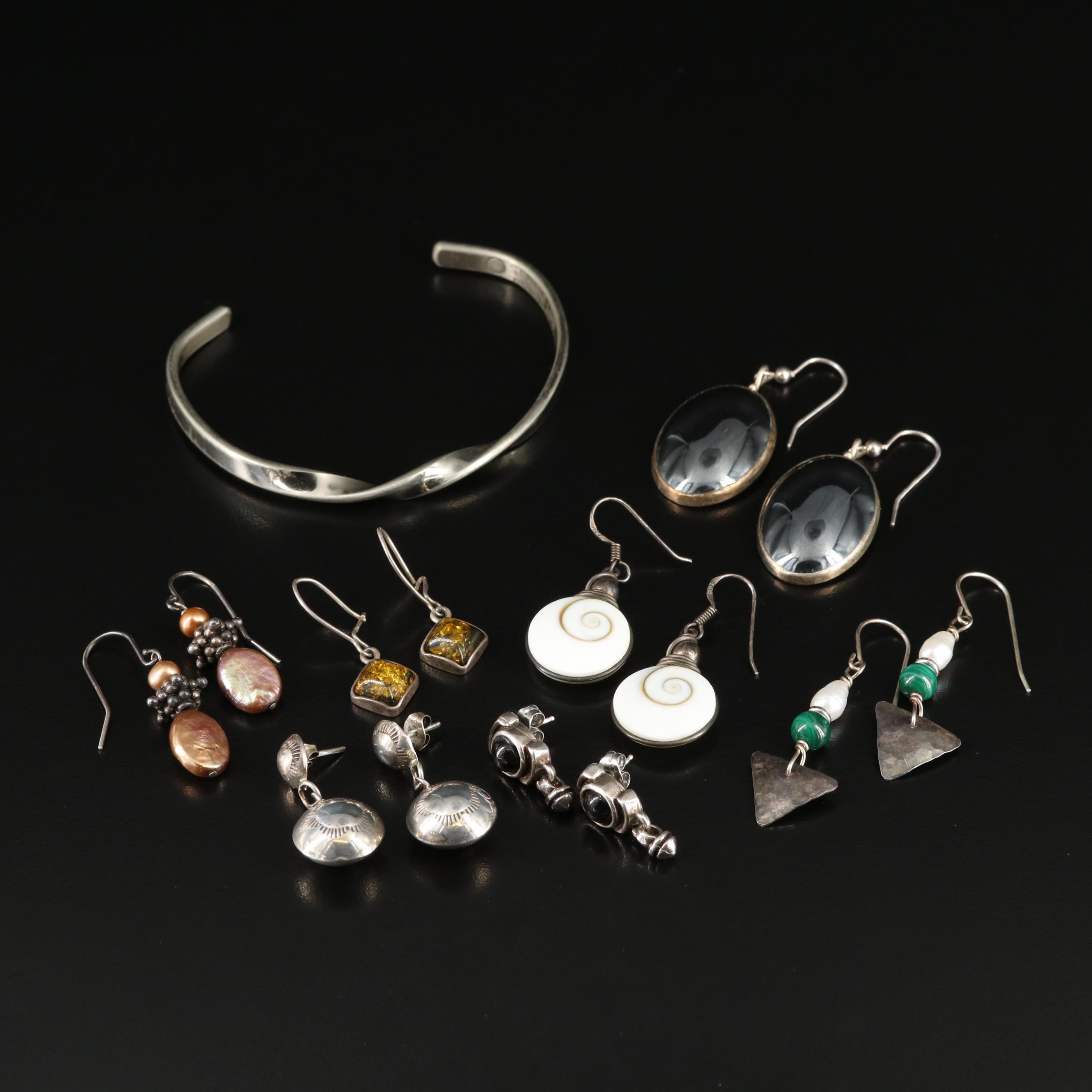 Fluted Cuff Bracelet and Sterling Earring Collection with Star Diopside