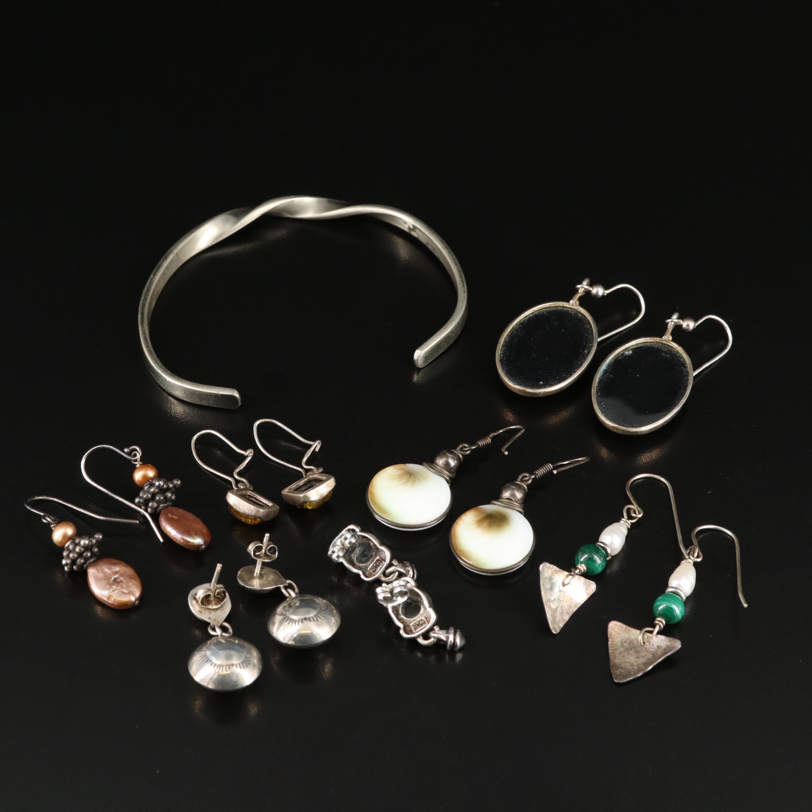 Fluted Cuff Bracelet and Sterling Earring Collection with Star Diopside