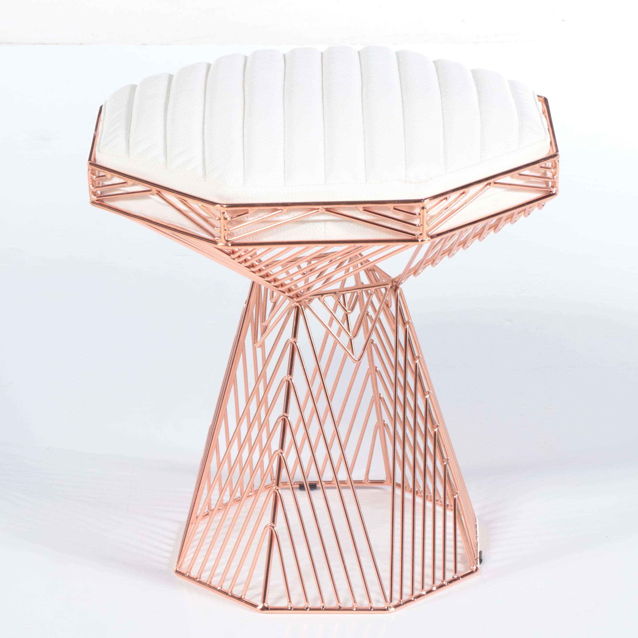 Bend Goods Switch Coppered Steel and White Leather Stool / Side Table