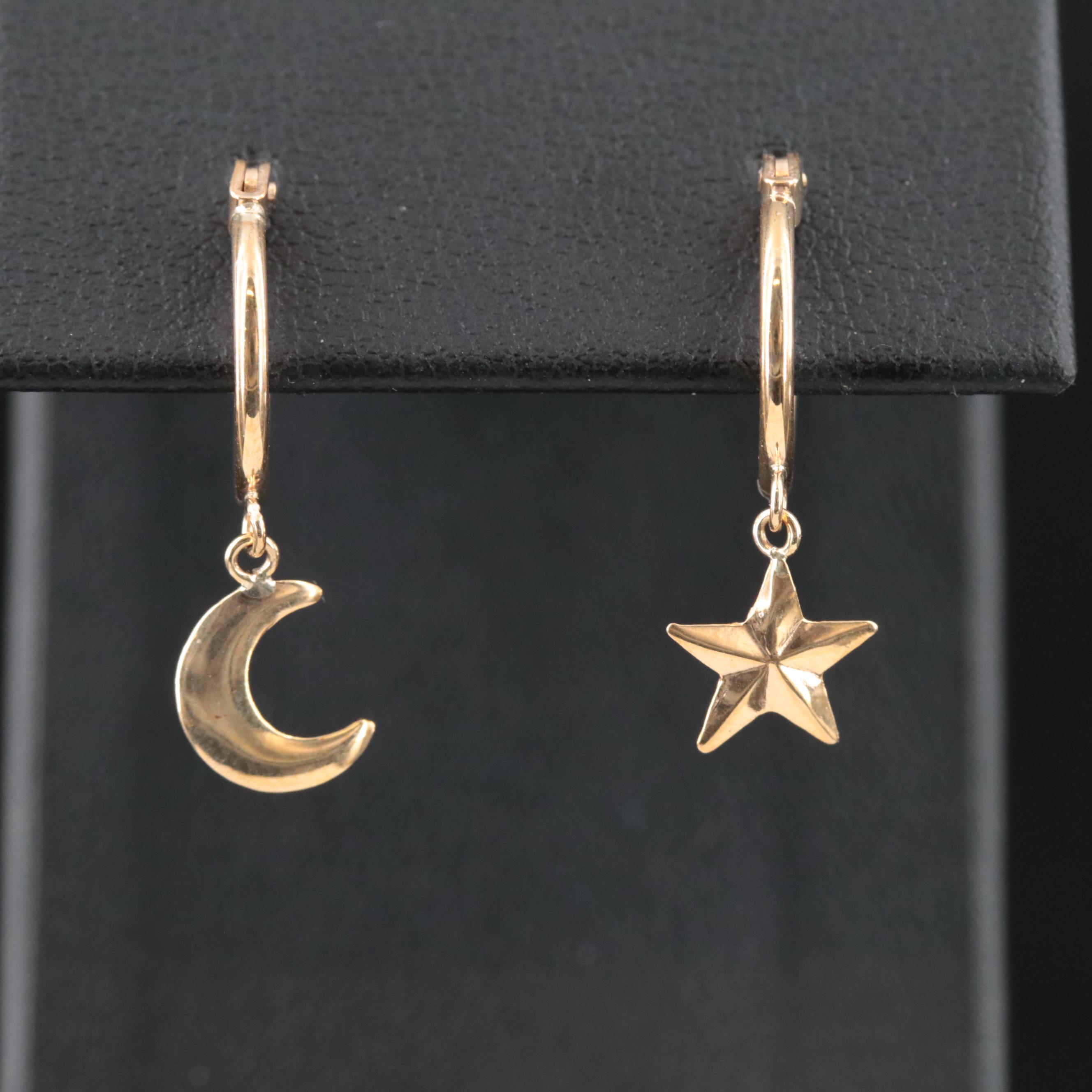 10K Star and Moon Huggie Hoop Earrings