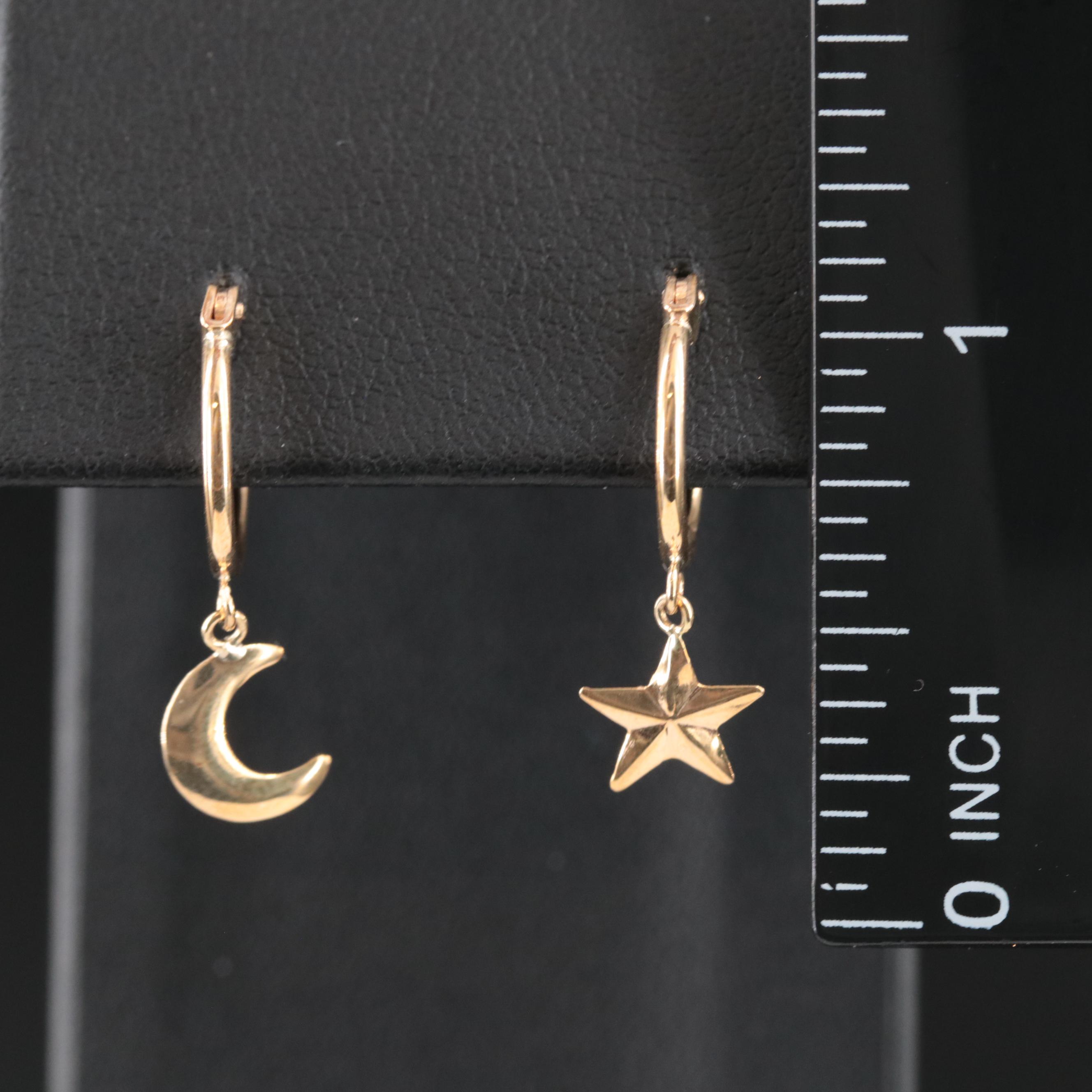 10K Star and Moon Huggie Hoop Earrings