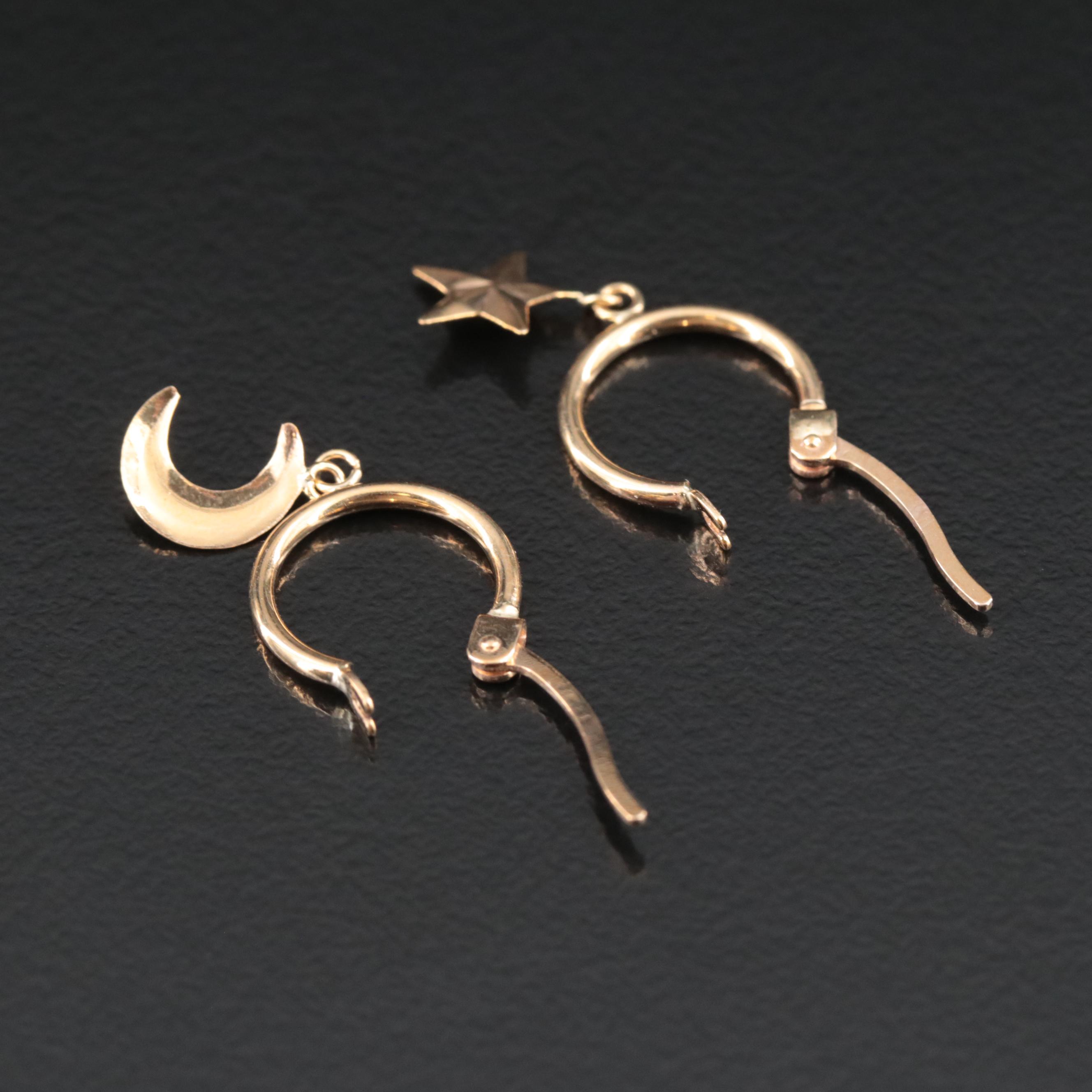 10K Star and Moon Huggie Hoop Earrings