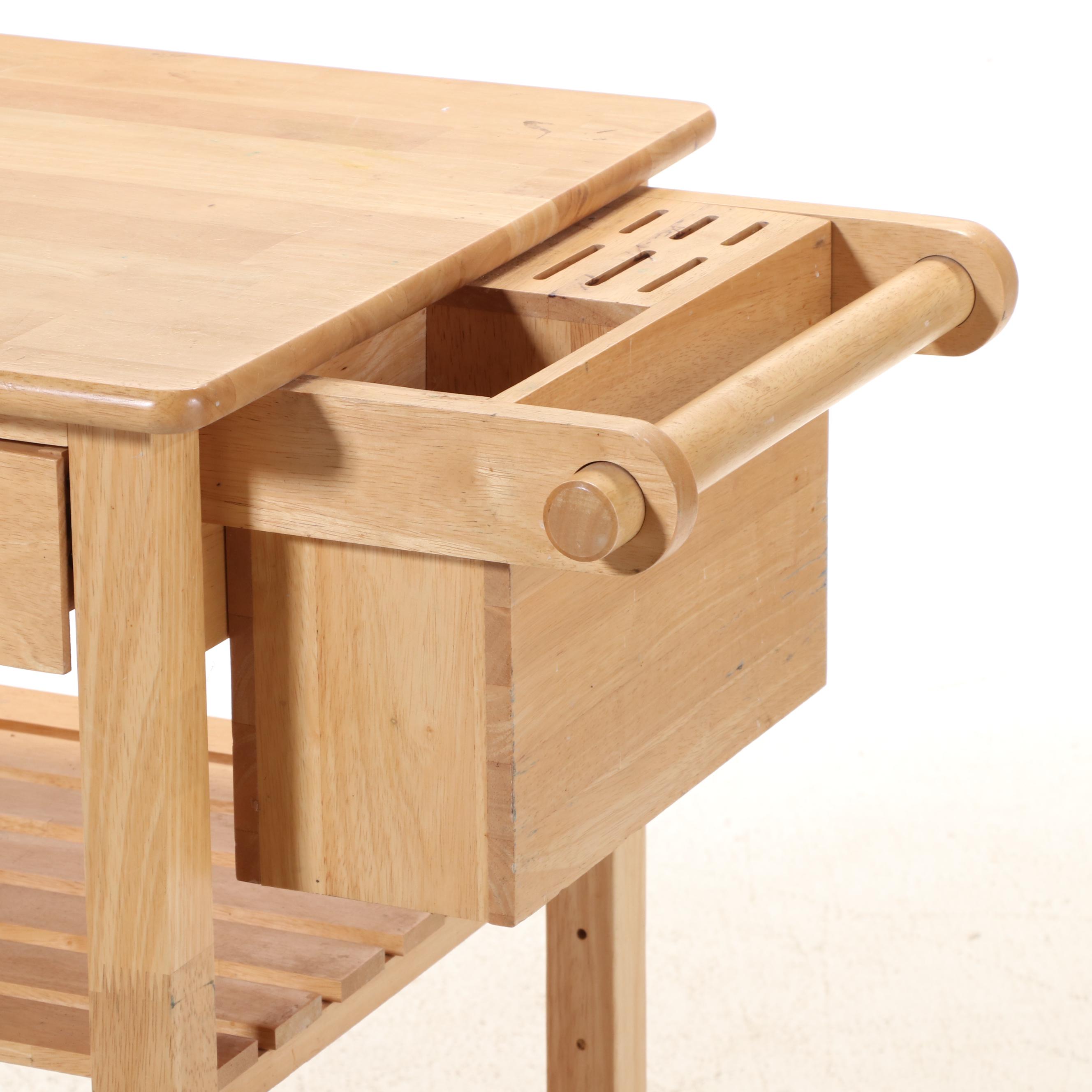 Contemporary Hardwood Three-Tier Kitchen Cart