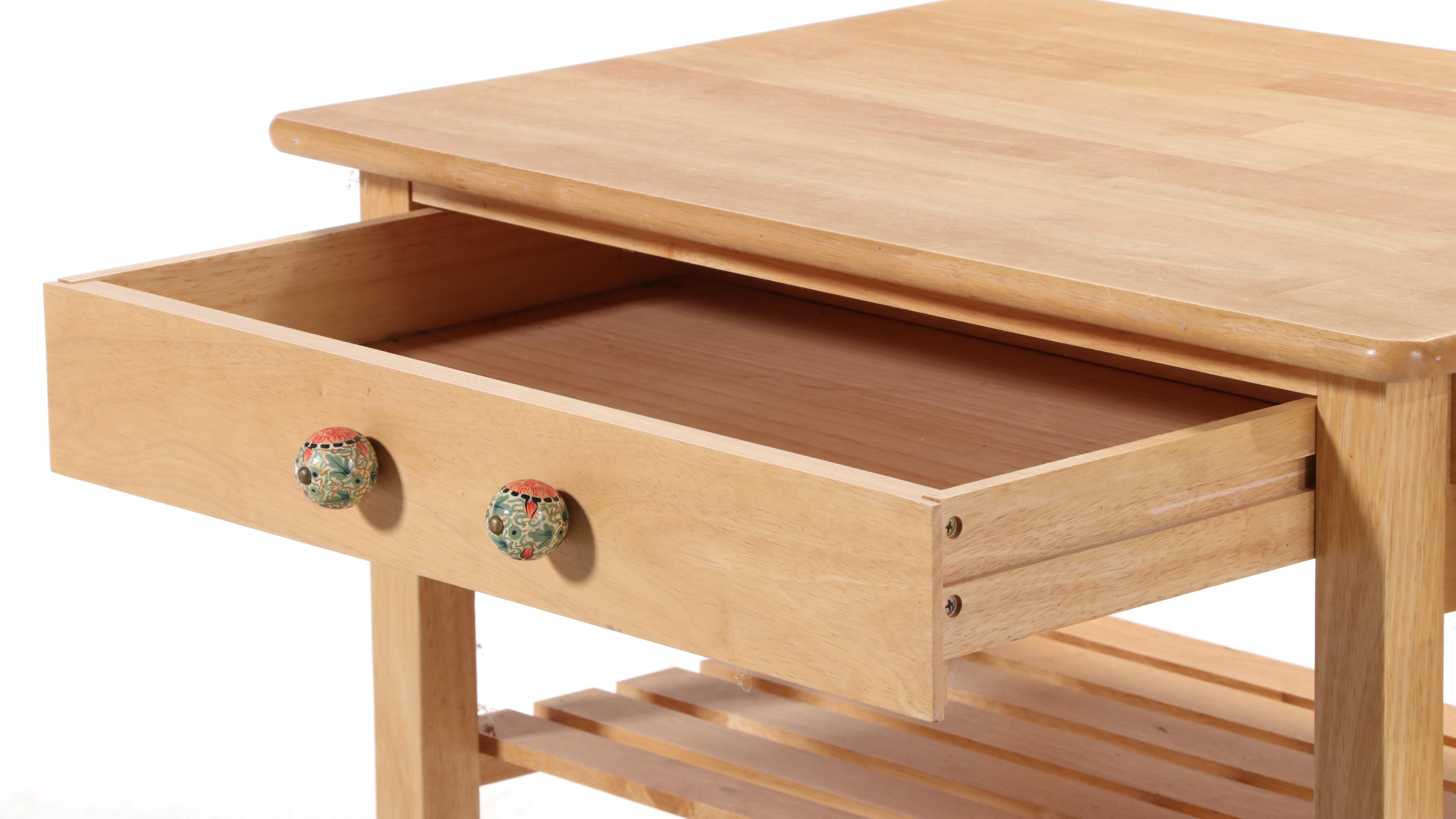 Contemporary Hardwood Three-Tier Kitchen Cart