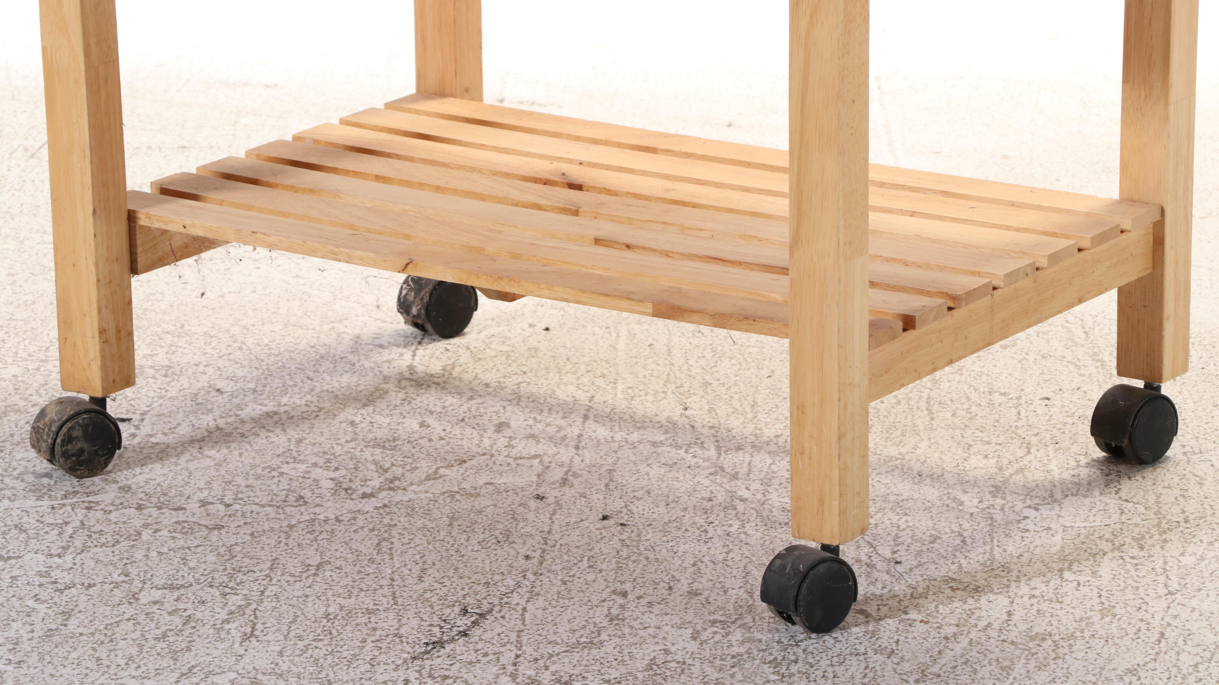 Contemporary Hardwood Three-Tier Kitchen Cart