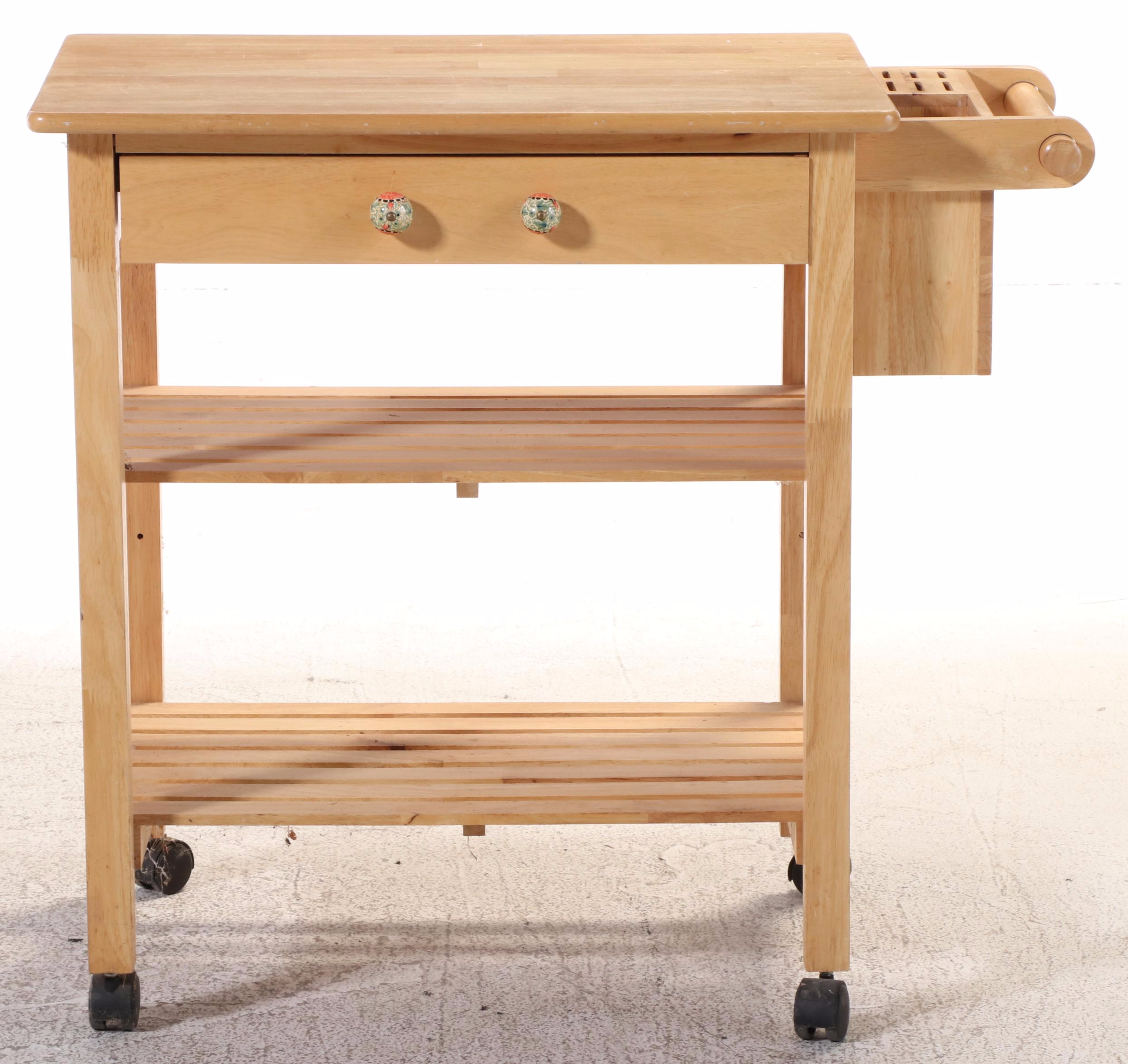 Contemporary Hardwood Three-Tier Kitchen Cart