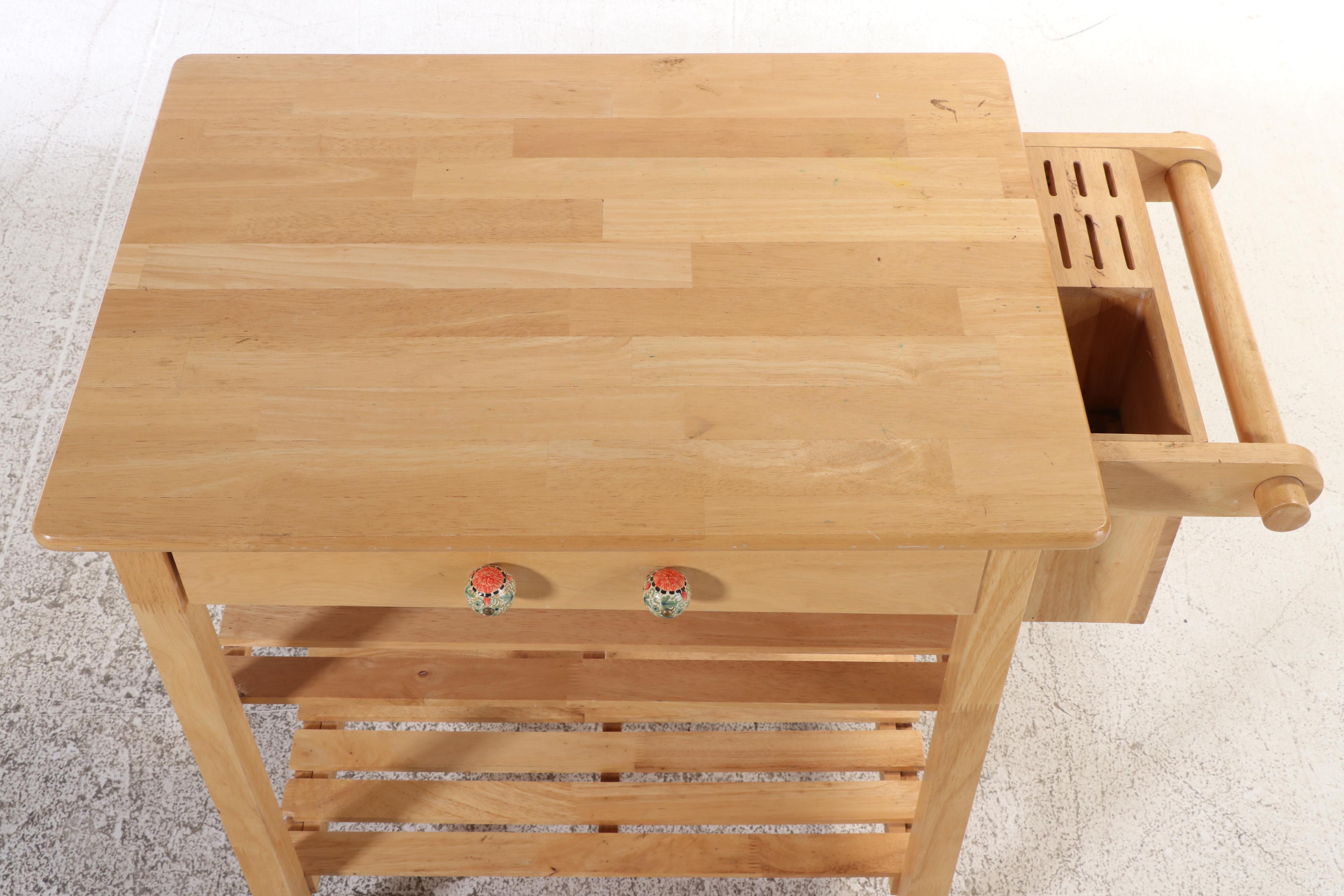 Contemporary Hardwood Three-Tier Kitchen Cart