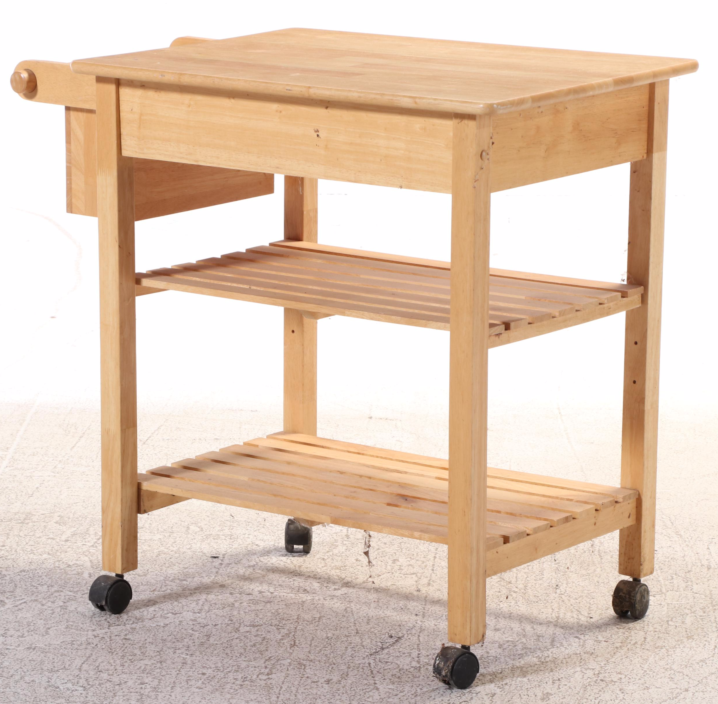 Contemporary Hardwood Three-Tier Kitchen Cart
