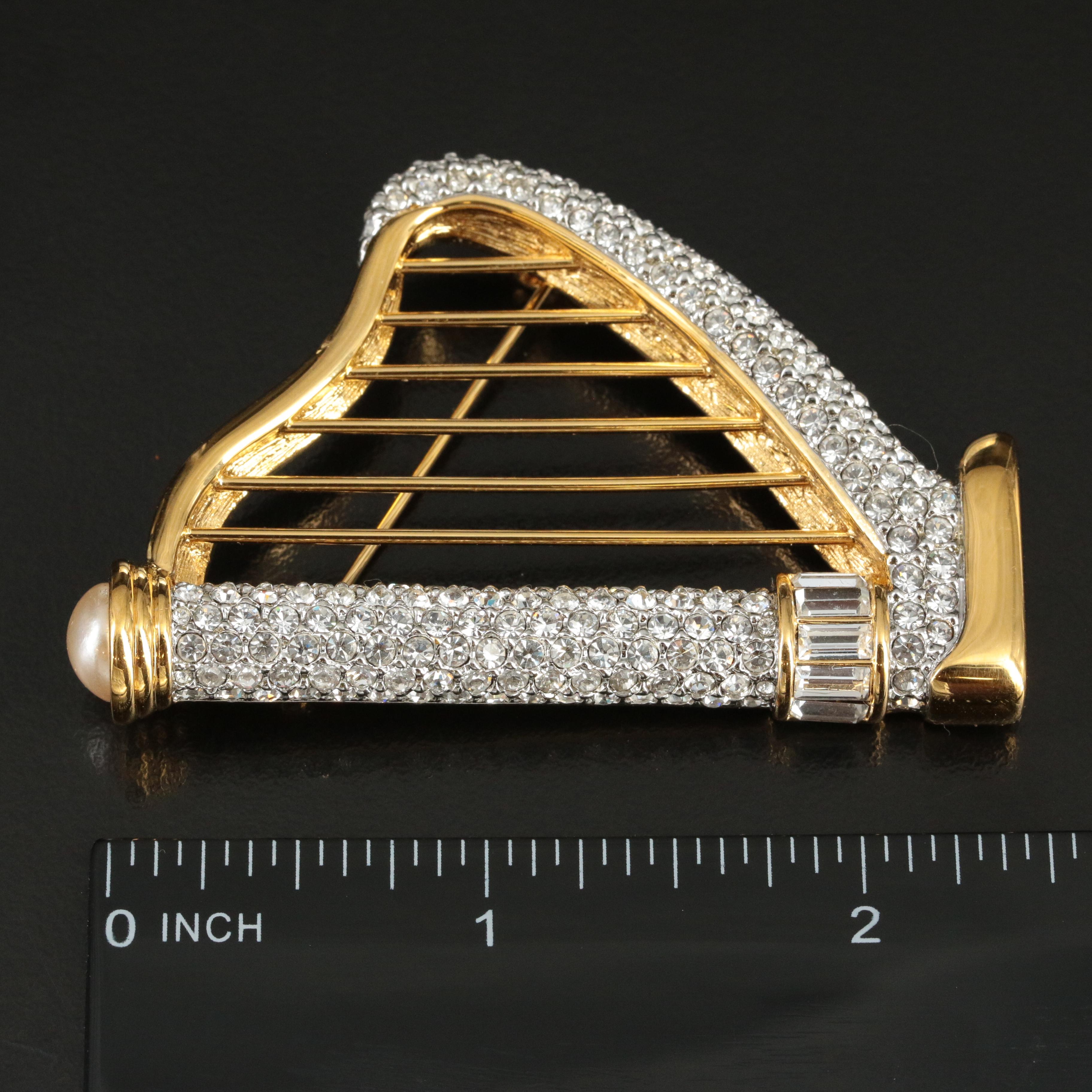 Swarovski Crystal and Faux Pearl Harp Brooch