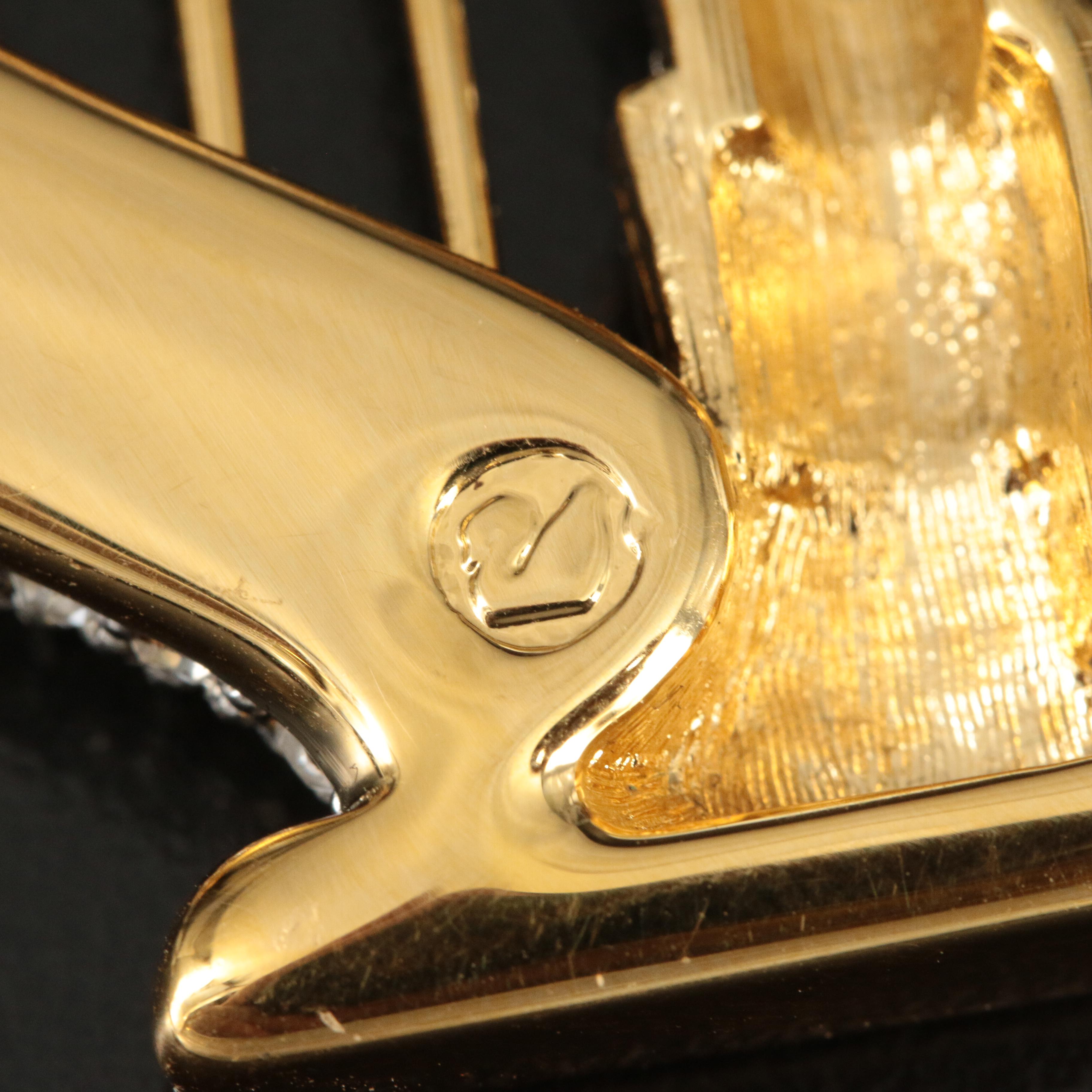 Swarovski Crystal and Faux Pearl Harp Brooch