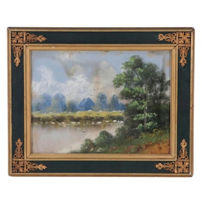 Pastel Drawing of Lake Landscape, Late 19th Century