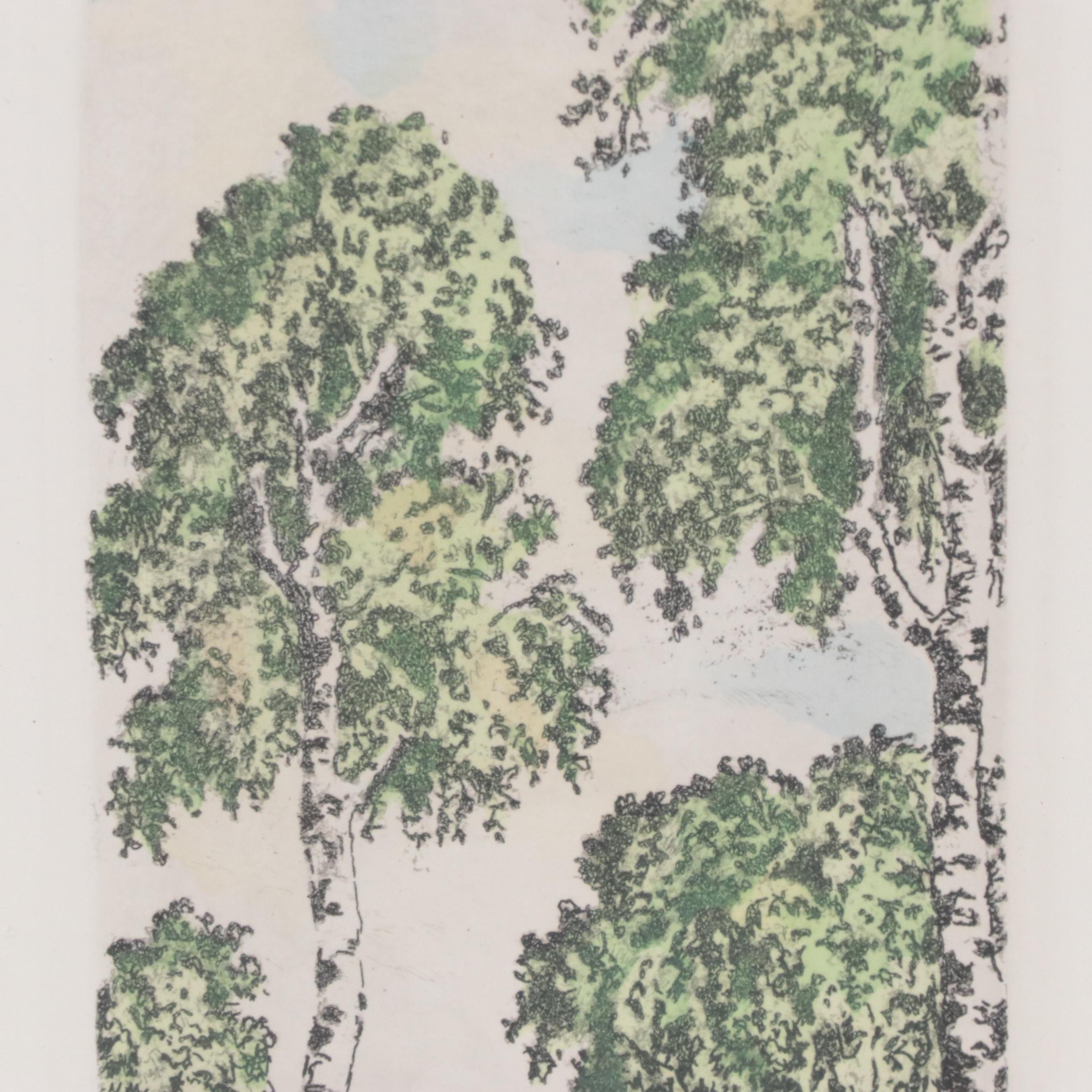 Lake Landscape Etching