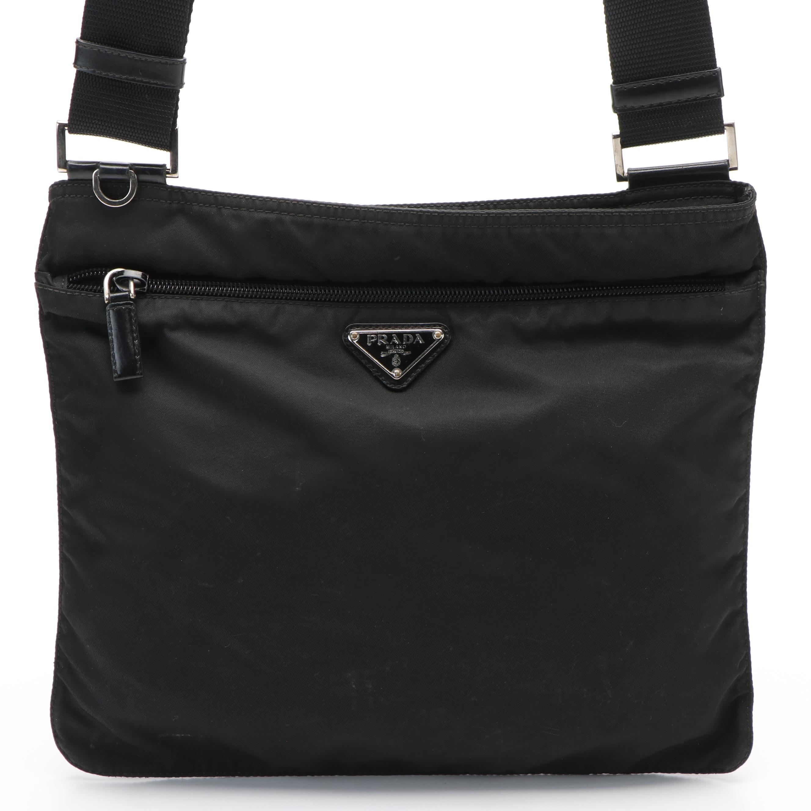 Prada Triangular Logo Tessuto Black Nylon Messenger Bag