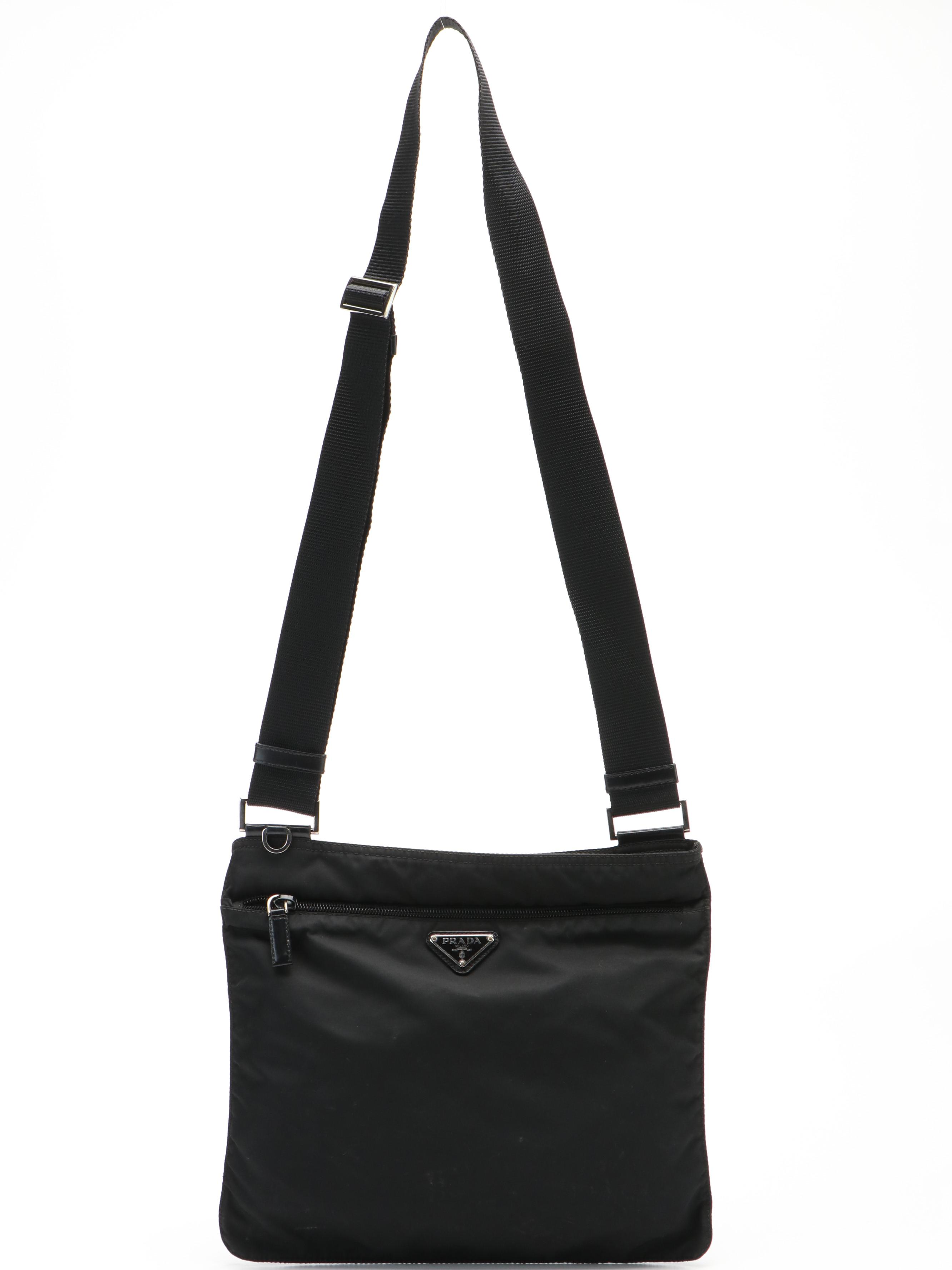 Prada Triangular Logo Tessuto Black Nylon Messenger Bag