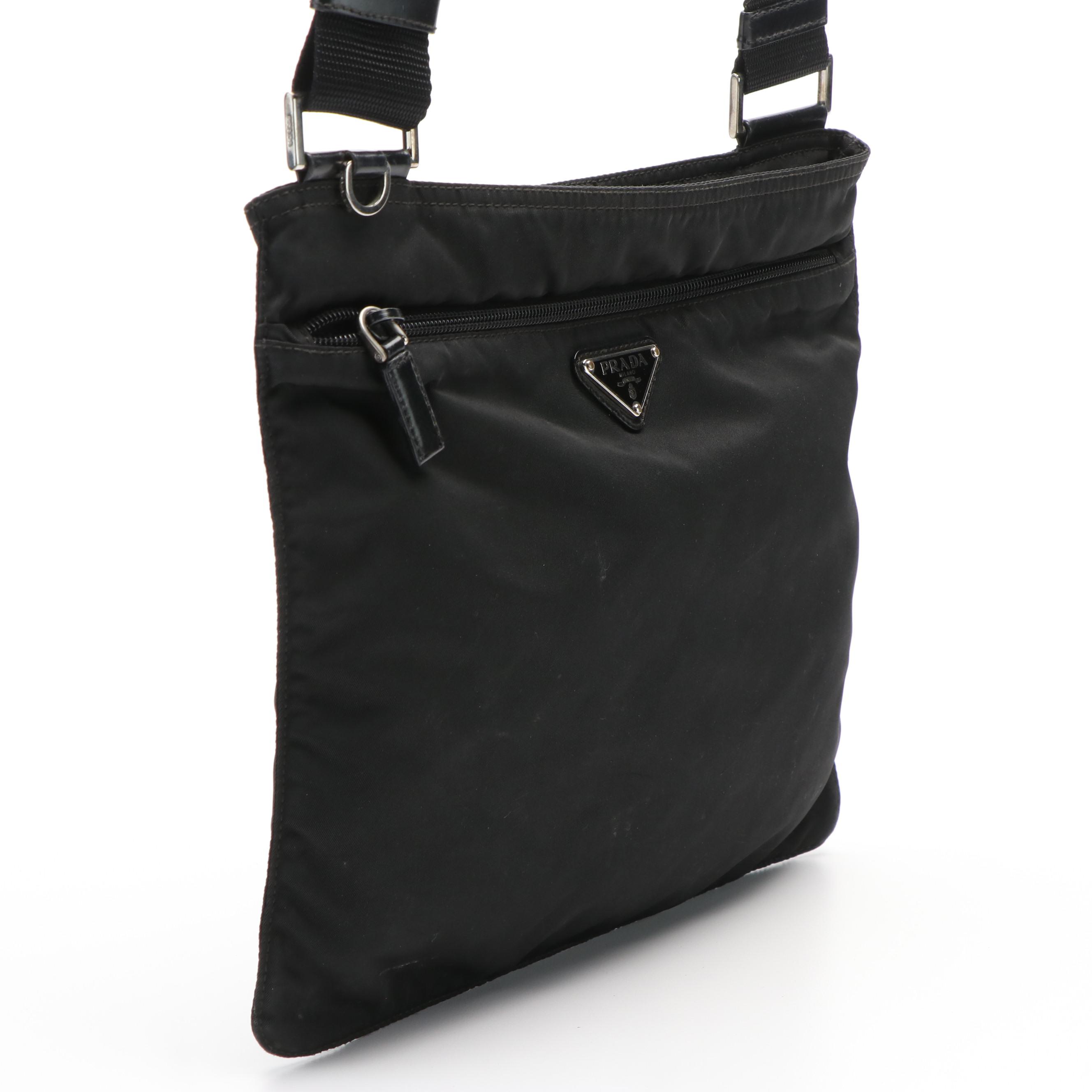 Prada Triangular Logo Tessuto Black Nylon Messenger Bag