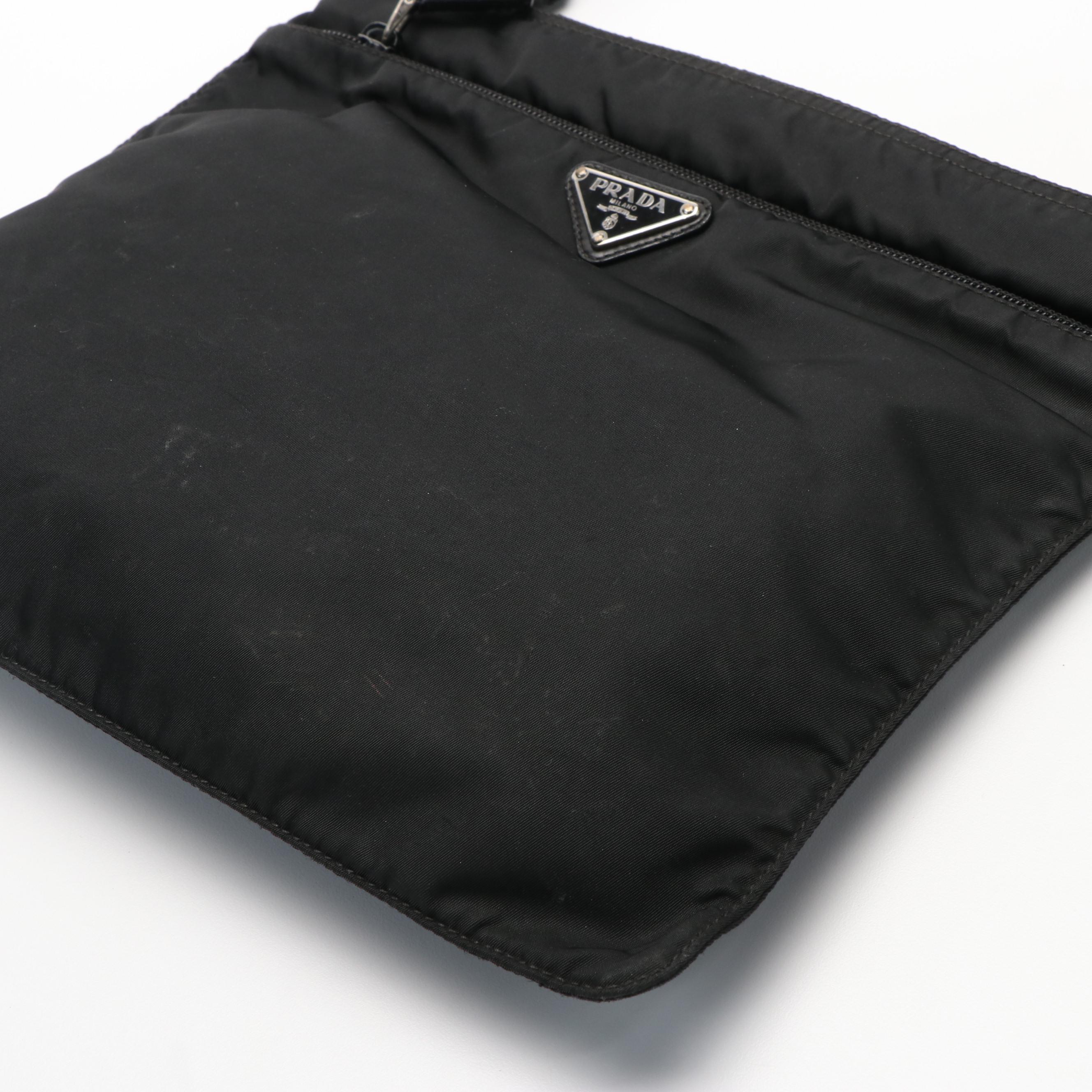 Prada Triangular Logo Tessuto Black Nylon Messenger Bag
