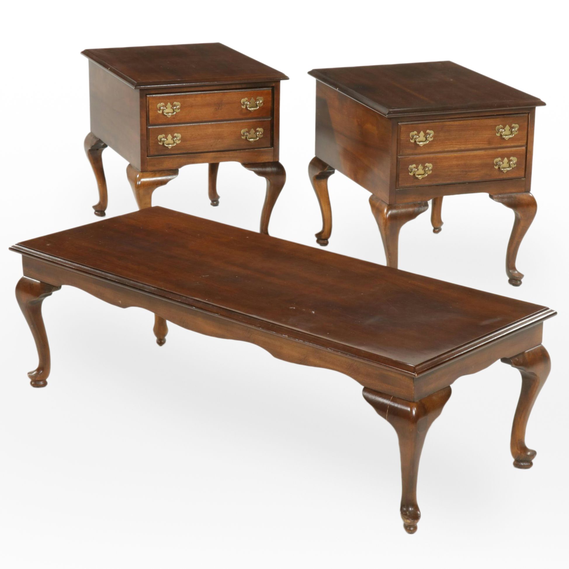 Lane Furniture Queen Anne Style Cherry End Tables and Coffee Table EBTH