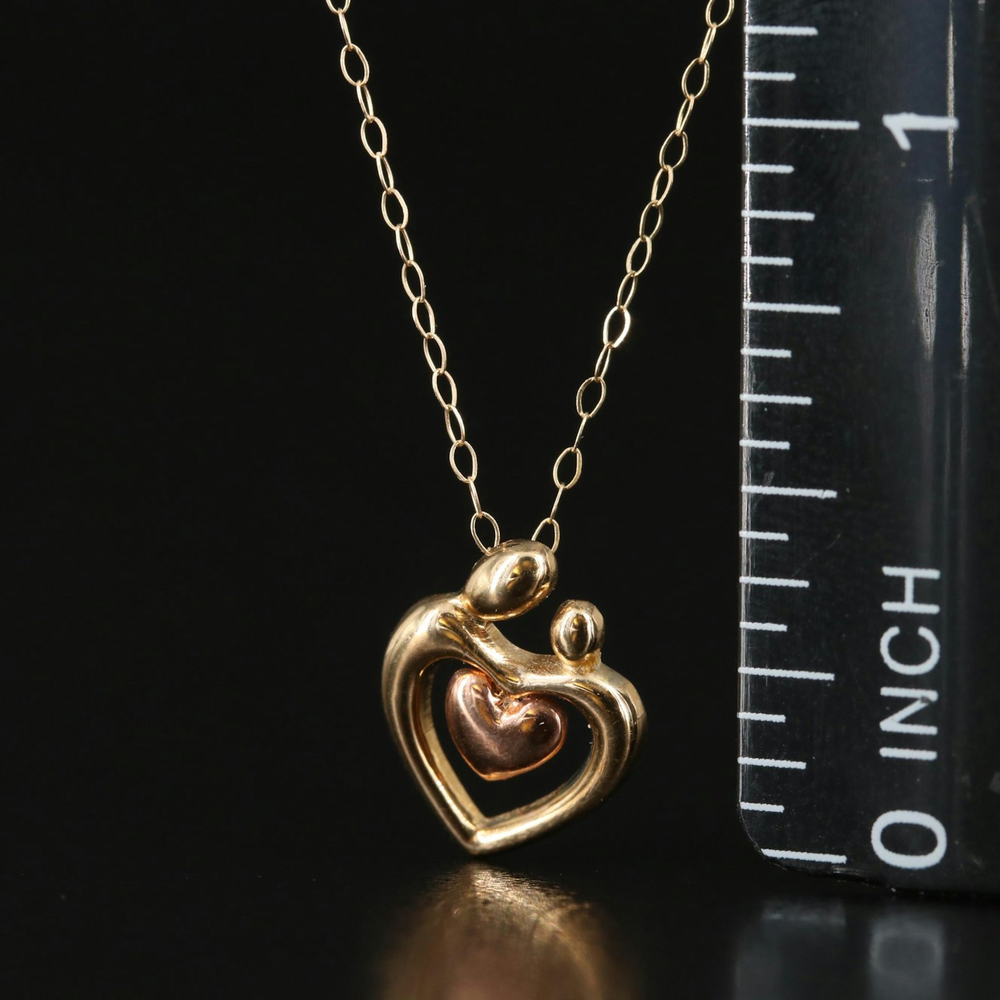 10K Mother and Child Pendant Necklace with Rose Gold Heart Accent | EBTH