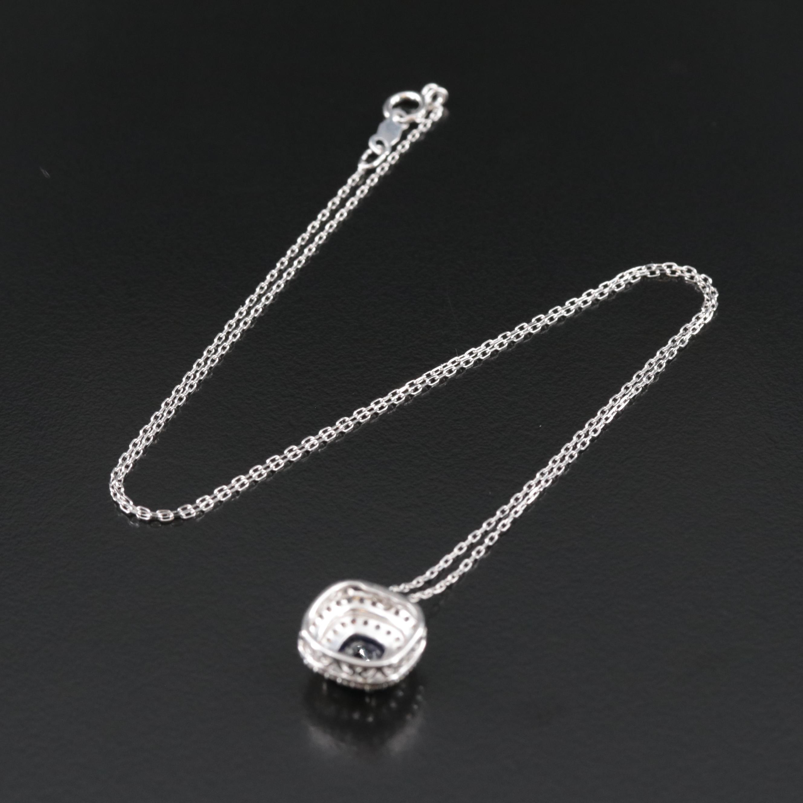 Sterling Blue and White Sapphire Double Halo Pendant Necklace