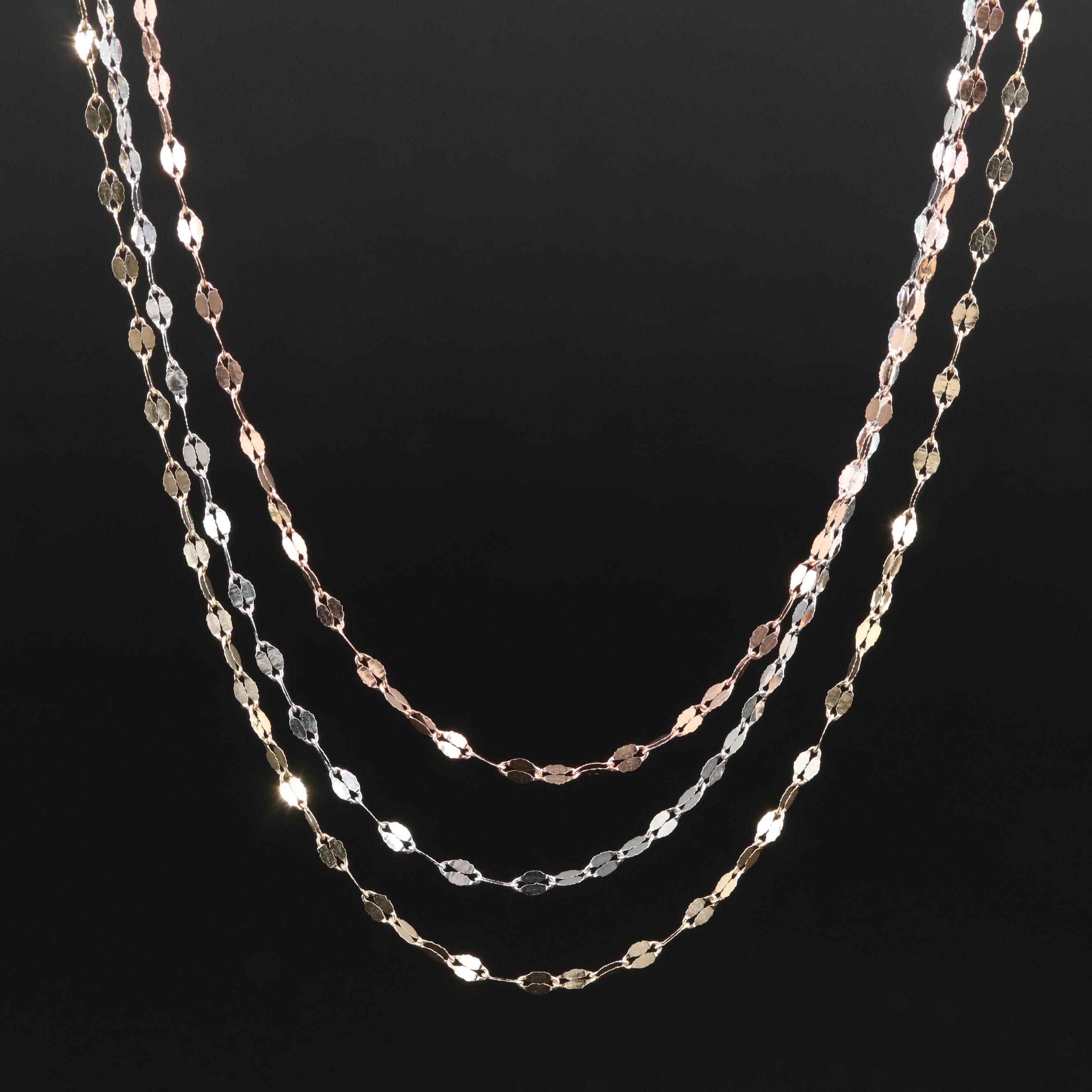 14K Tri-Color Triple-Strand Necklace