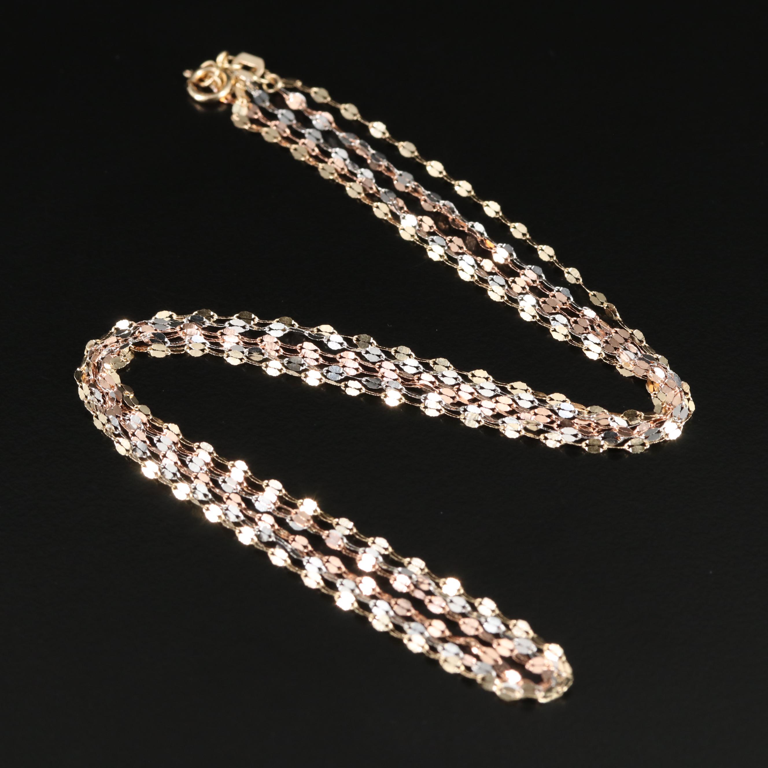 14K Tri-Color Triple-Strand Necklace