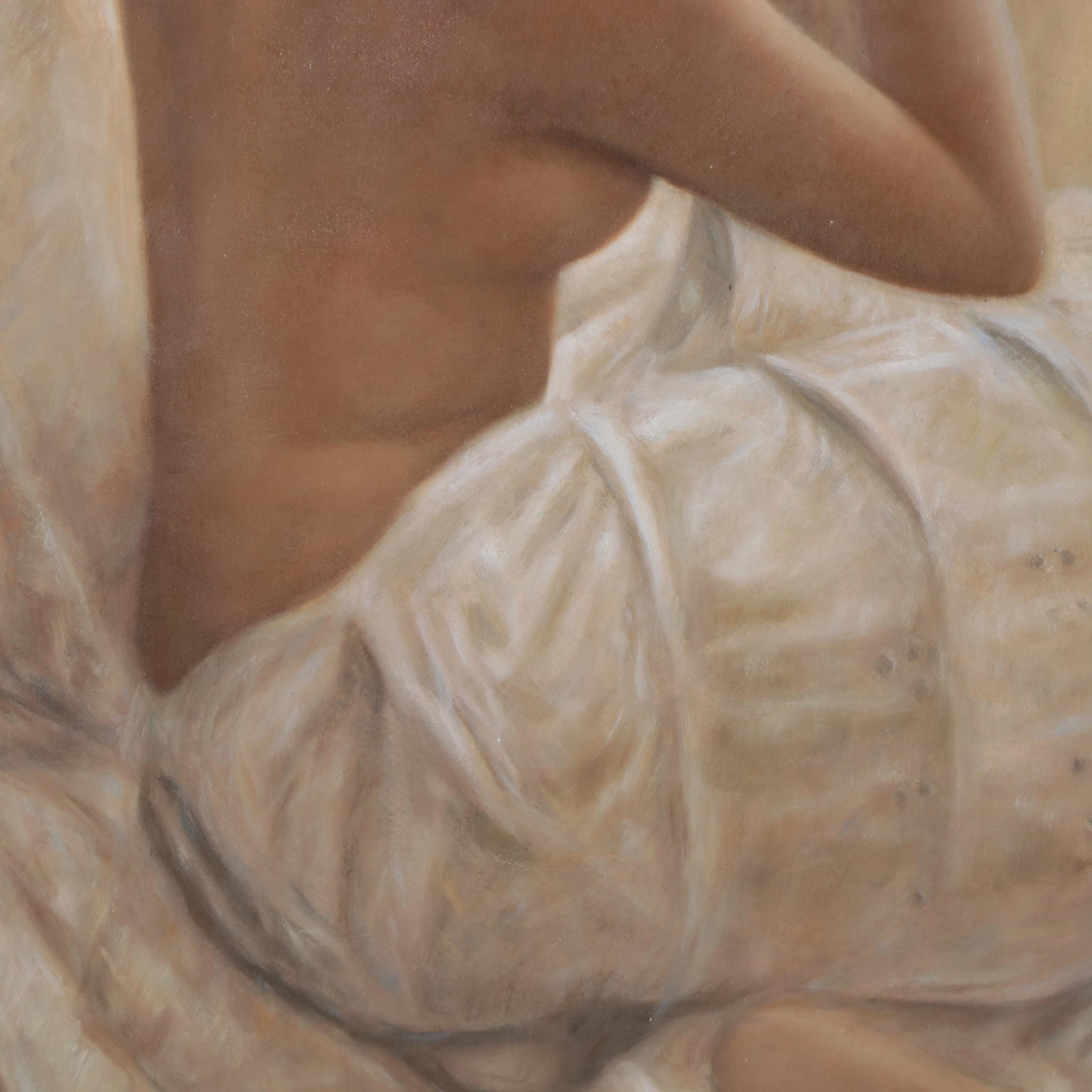 Simone Oil Painting of Semi-Nude Female Figure, 21st Century