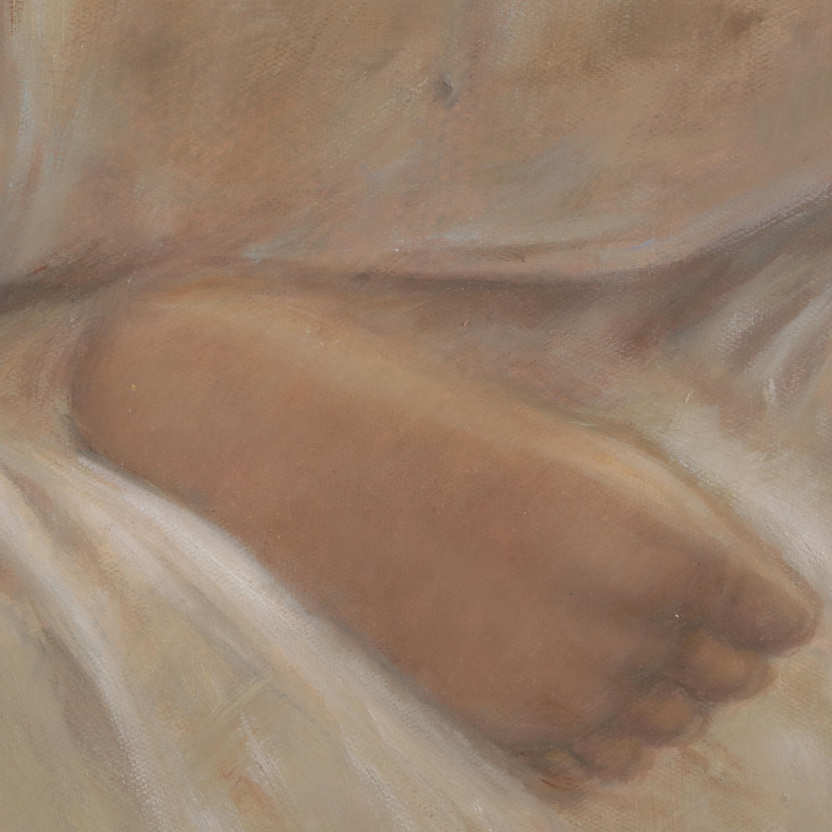 Simone Oil Painting of Semi-Nude Female Figure, 21st Century